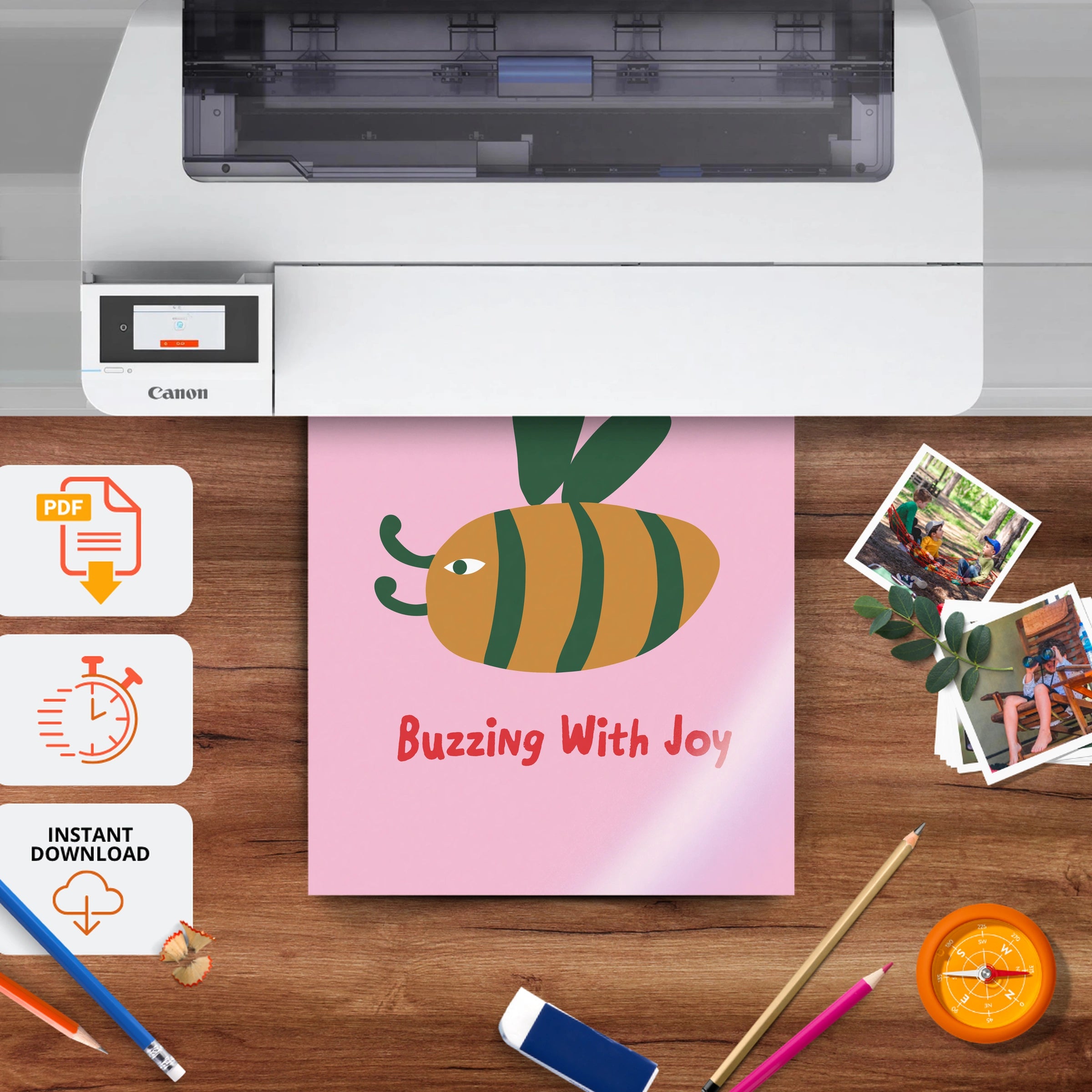Buzzing With Joy Nursery Print - printable nursery wall art, instant download to print at home