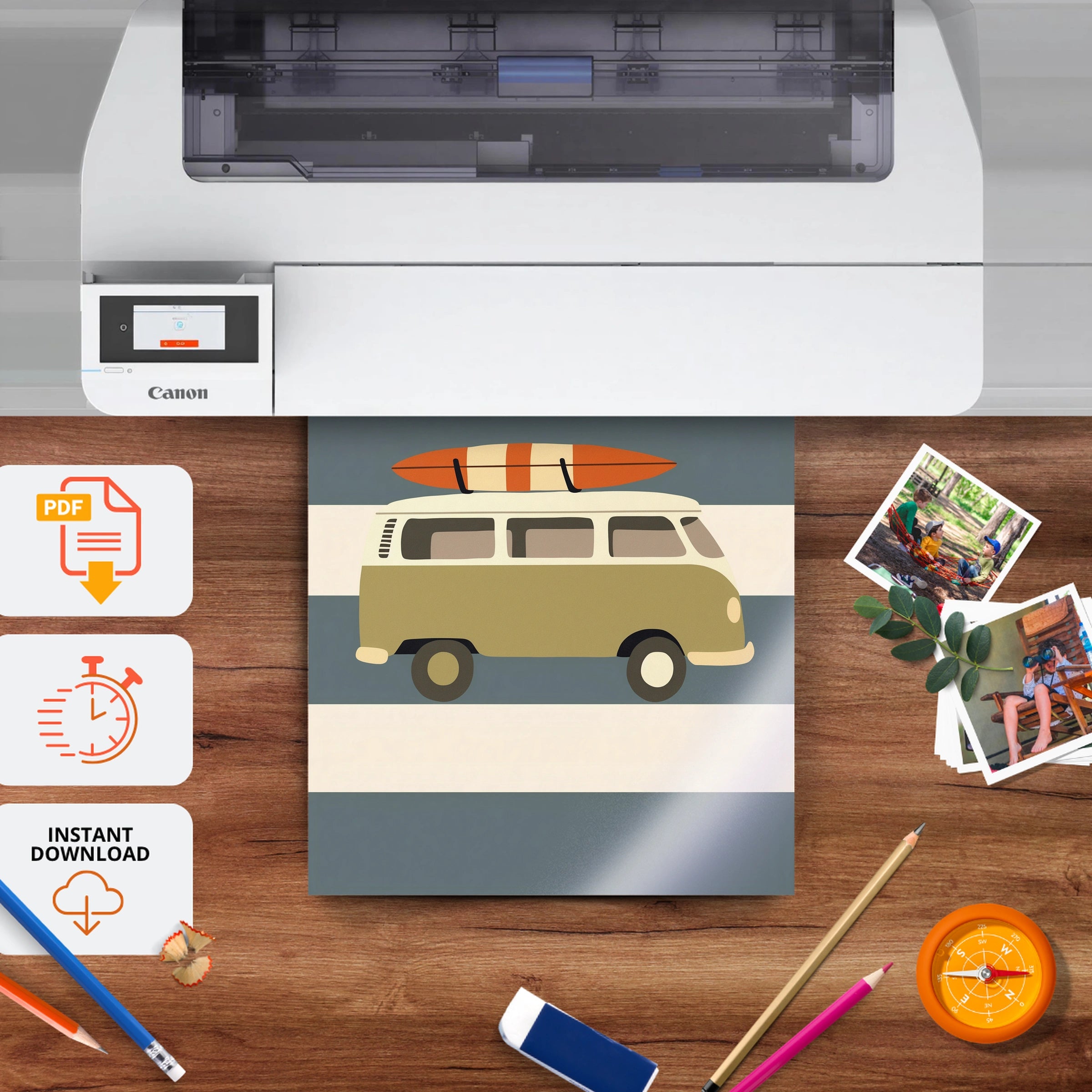 Camper Van Nursery Print - printable nursery wall art, instant download to print at home