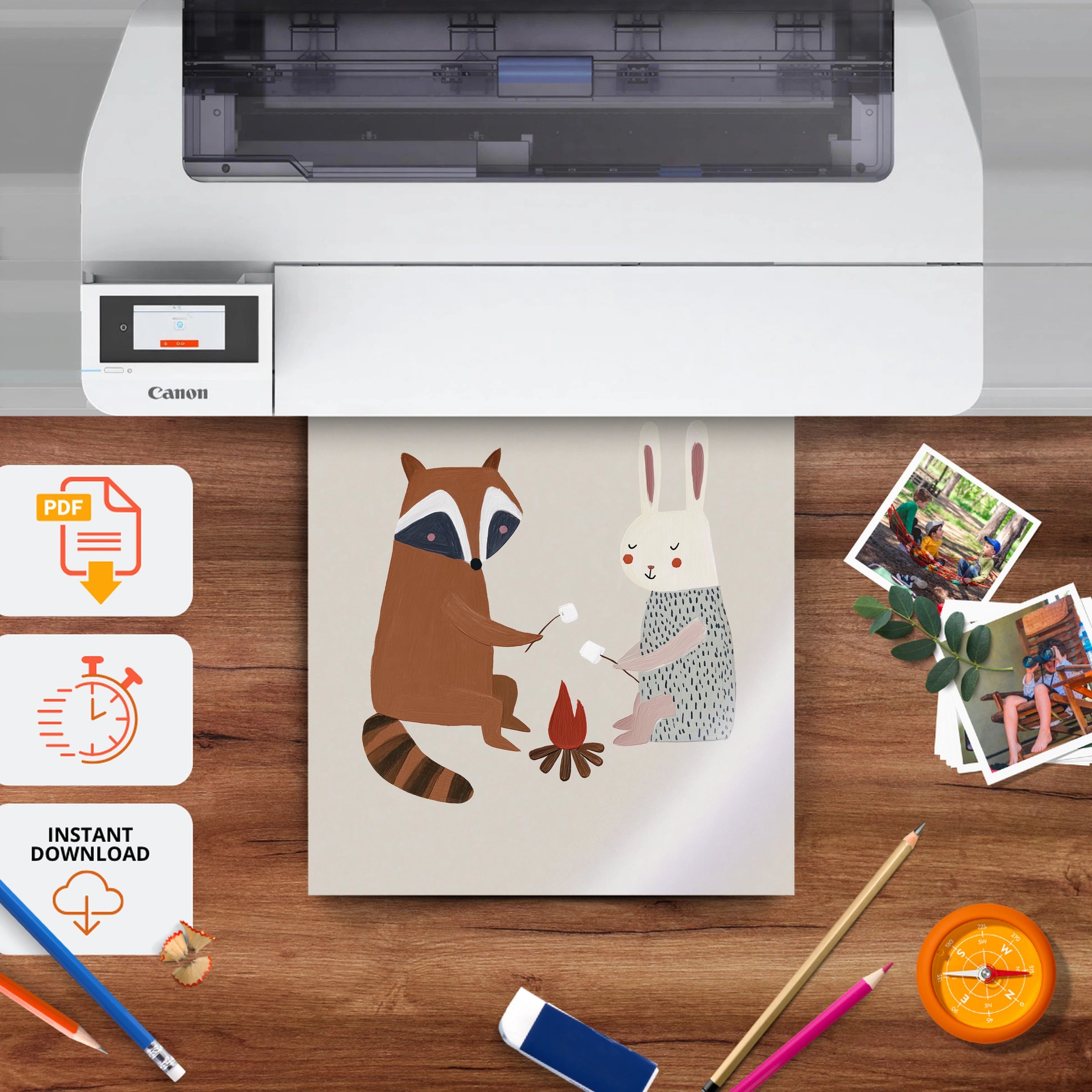 Camping Friends Nursery Print - printable nursery wall art, instant download to print at home