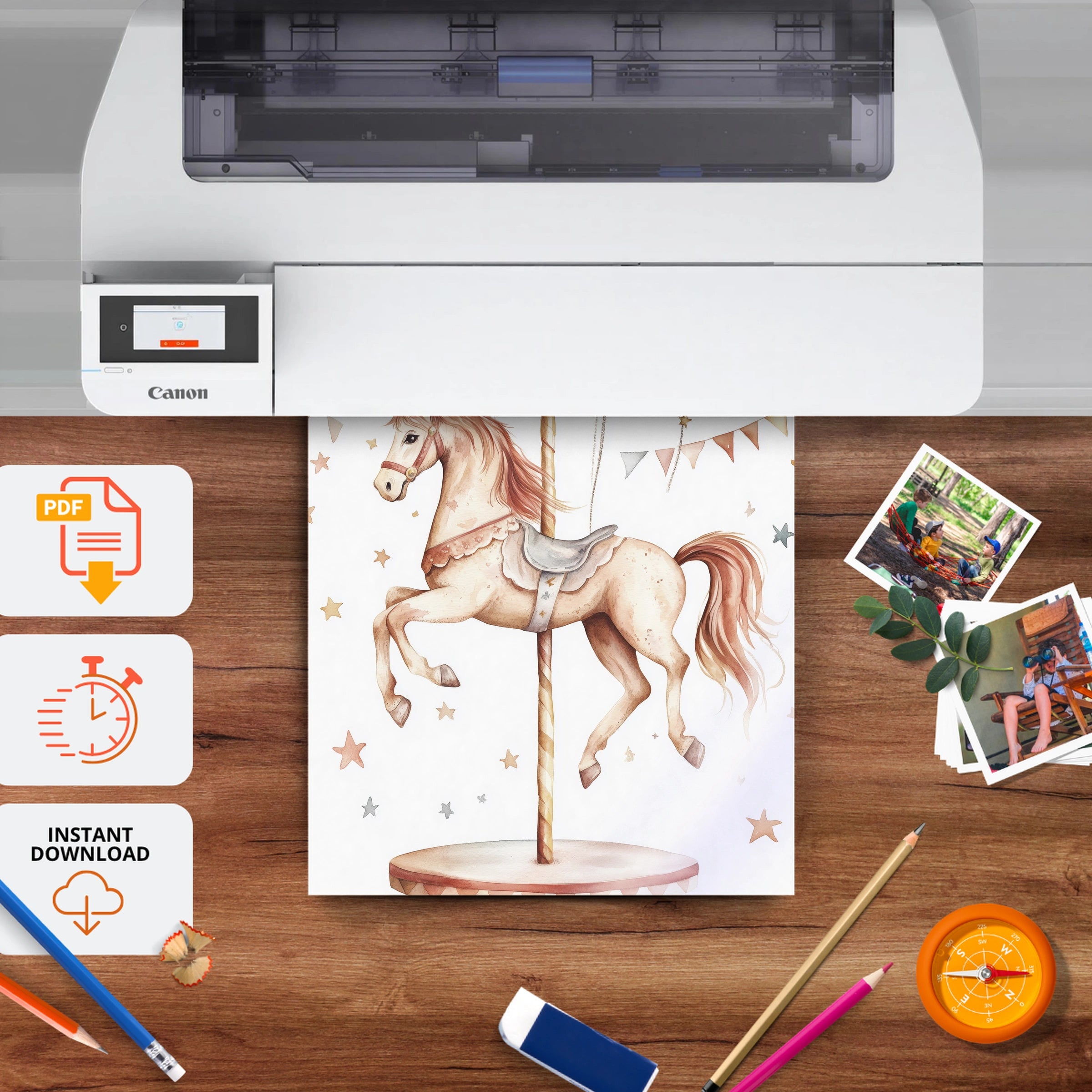 Carousel Horse Nursery Print - printable nursery wall art, instant download to print at home