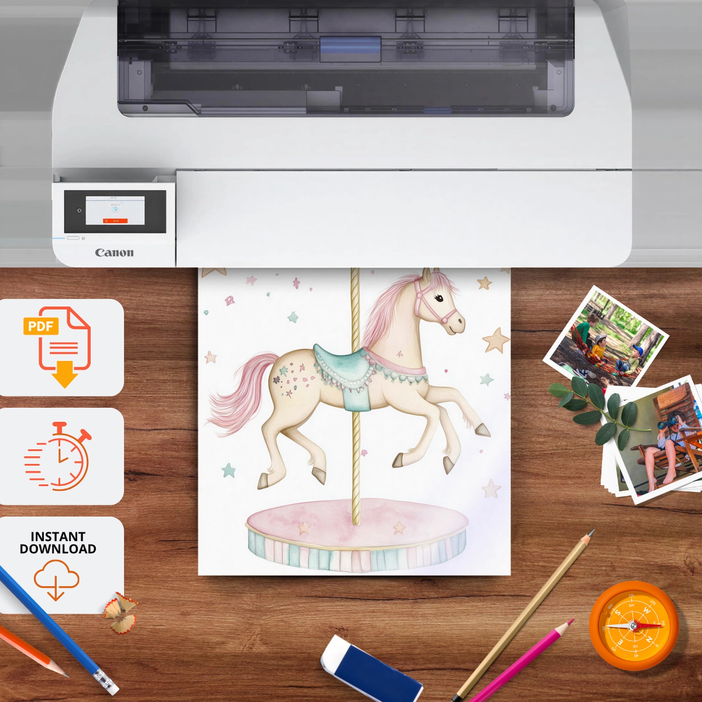 Carousel Horse Two Nursery Print - printable nursery wall art, instant download to print at home