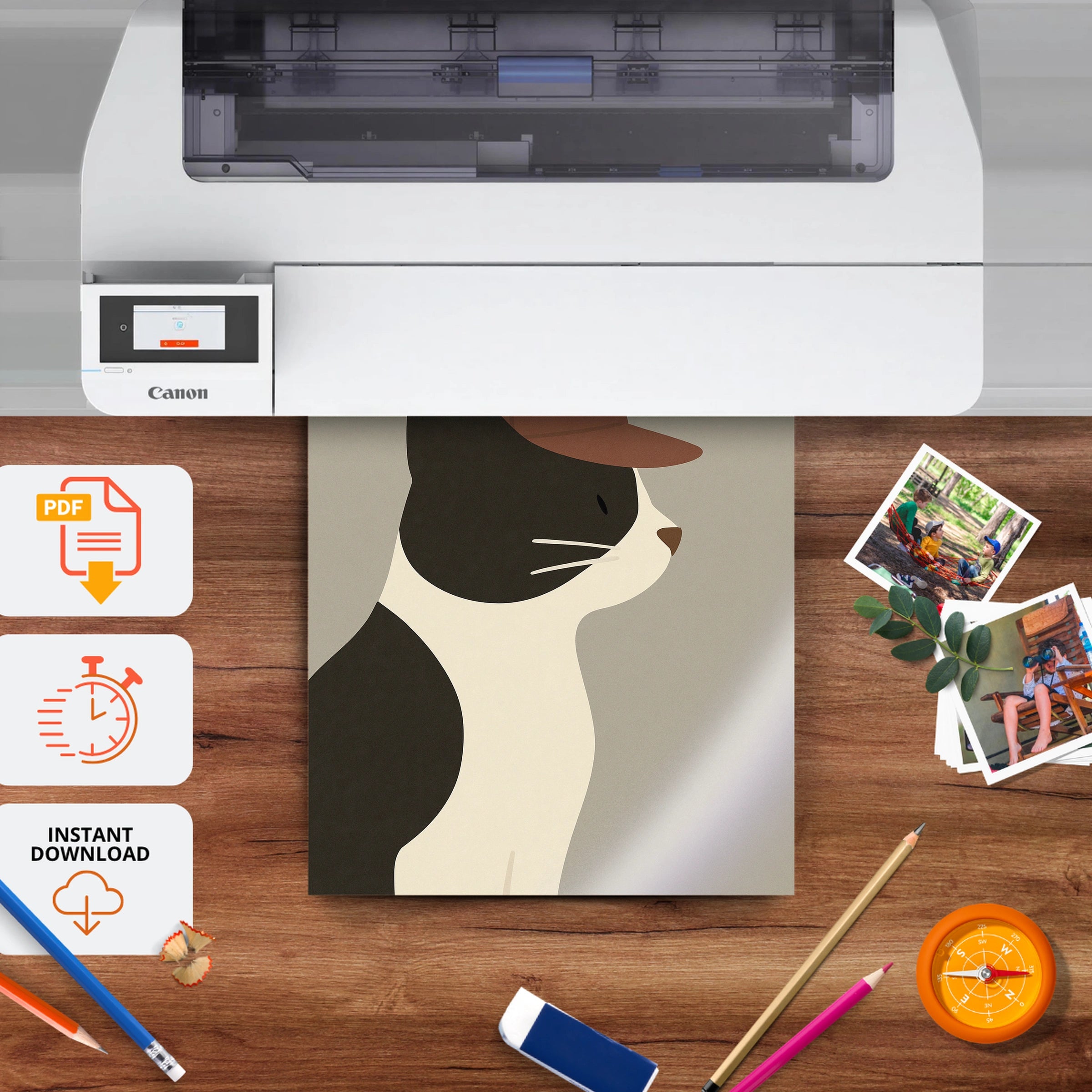 Cat in a Cap Nursery Print - printable nursery wall art, instant download to print at home
