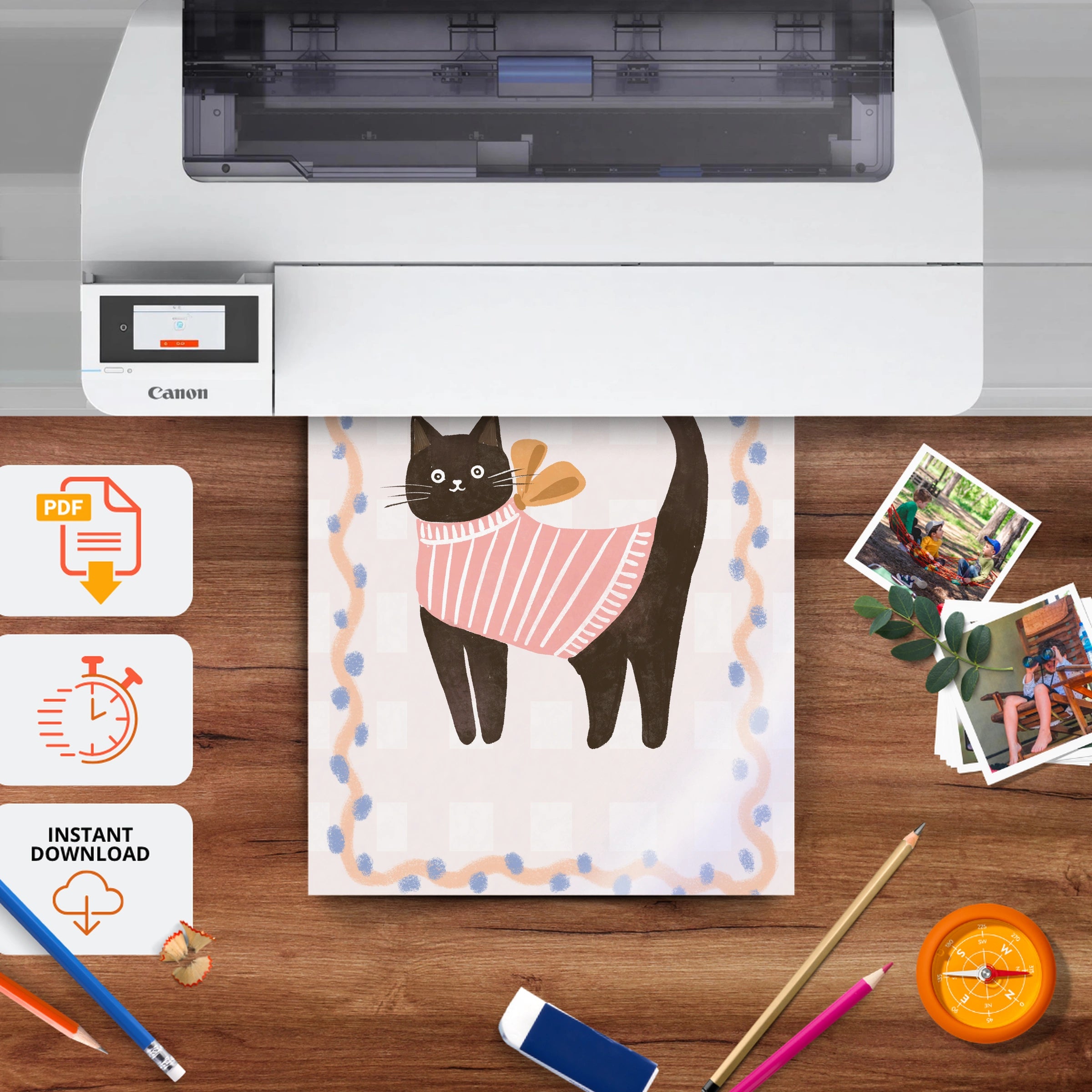 Cat on a Cushion Nursery Print - printable nursery wall art, instant download to print at home