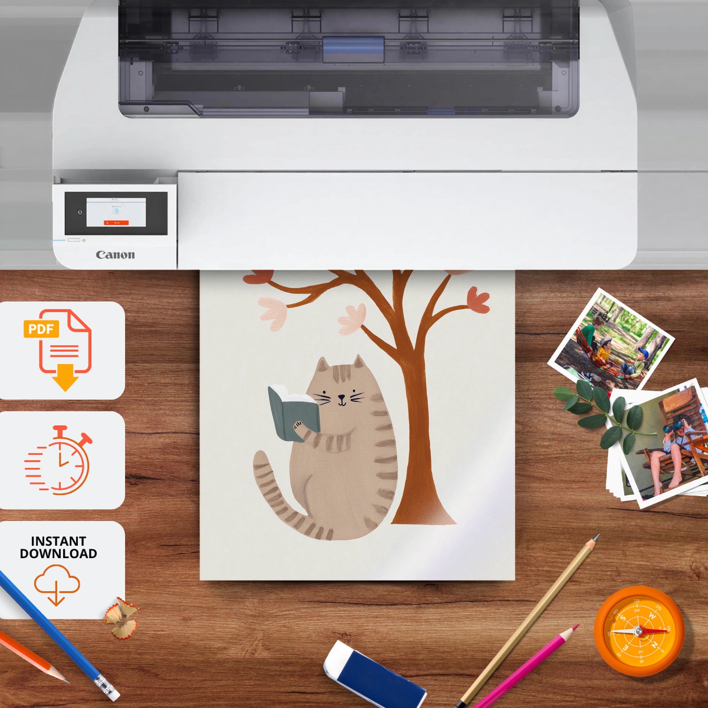 Cat Under a Tree Nursery Print - printable nursery wall art, instant download to print at home