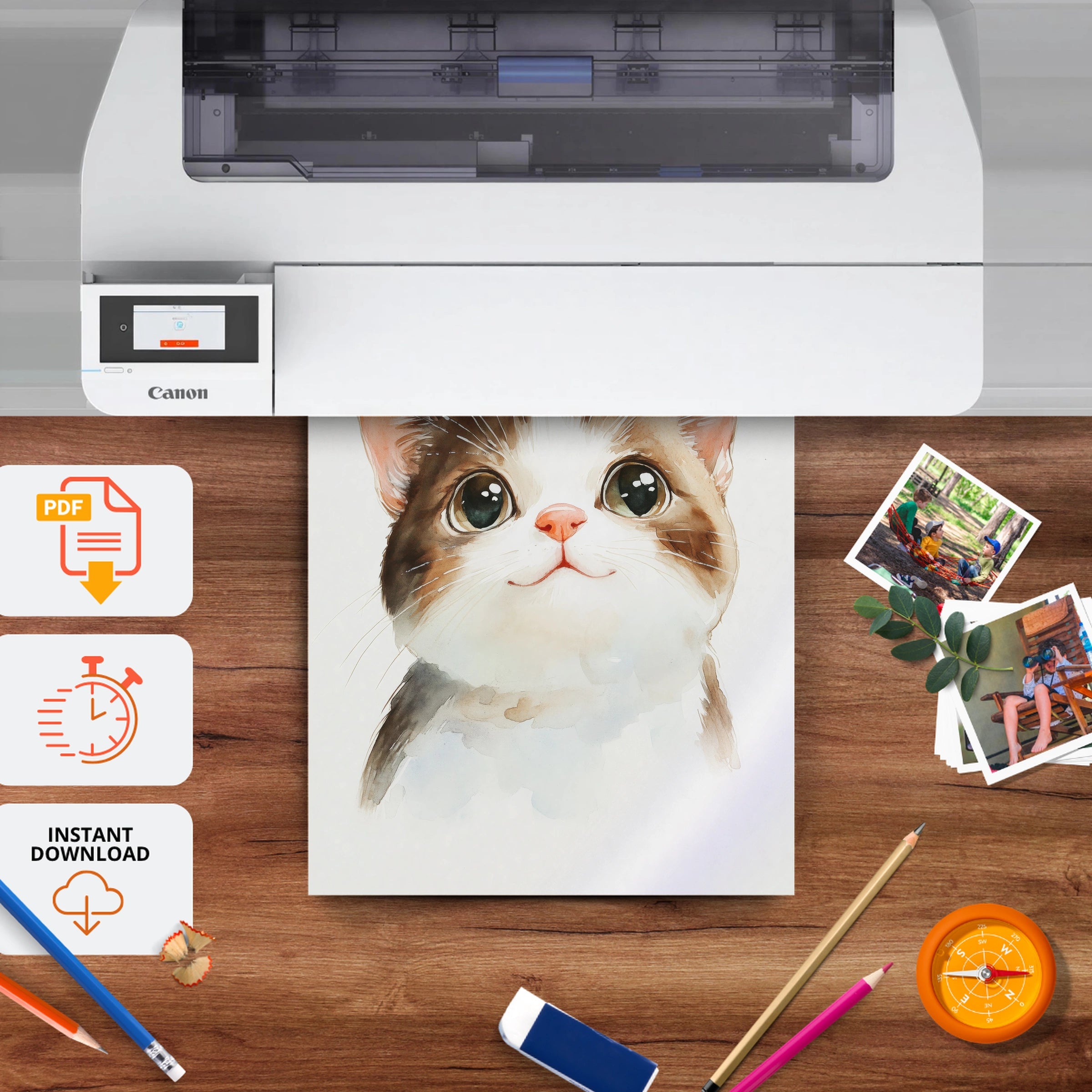 Cat with Antlers Christmas Print - printable nursery wall art, instant download to print at home