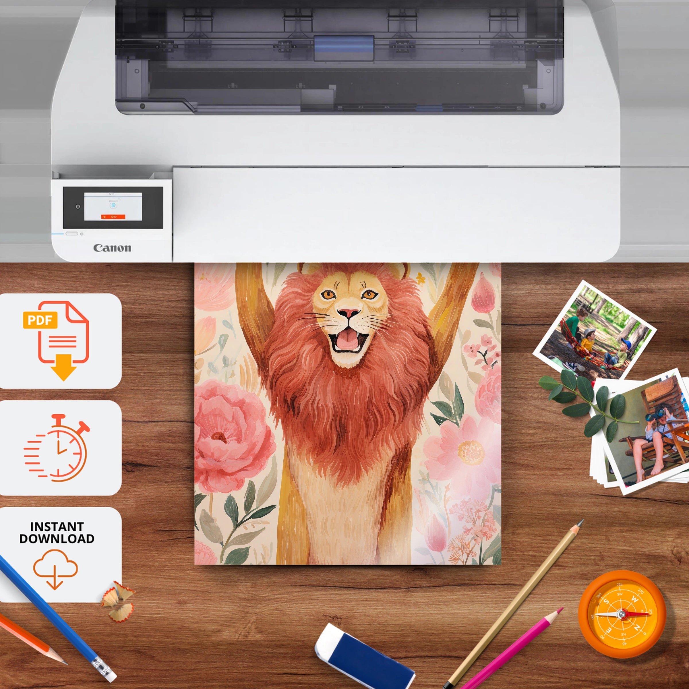 Cheering Lion Nursery Print - printable nursery wall art, instant download to print at home
