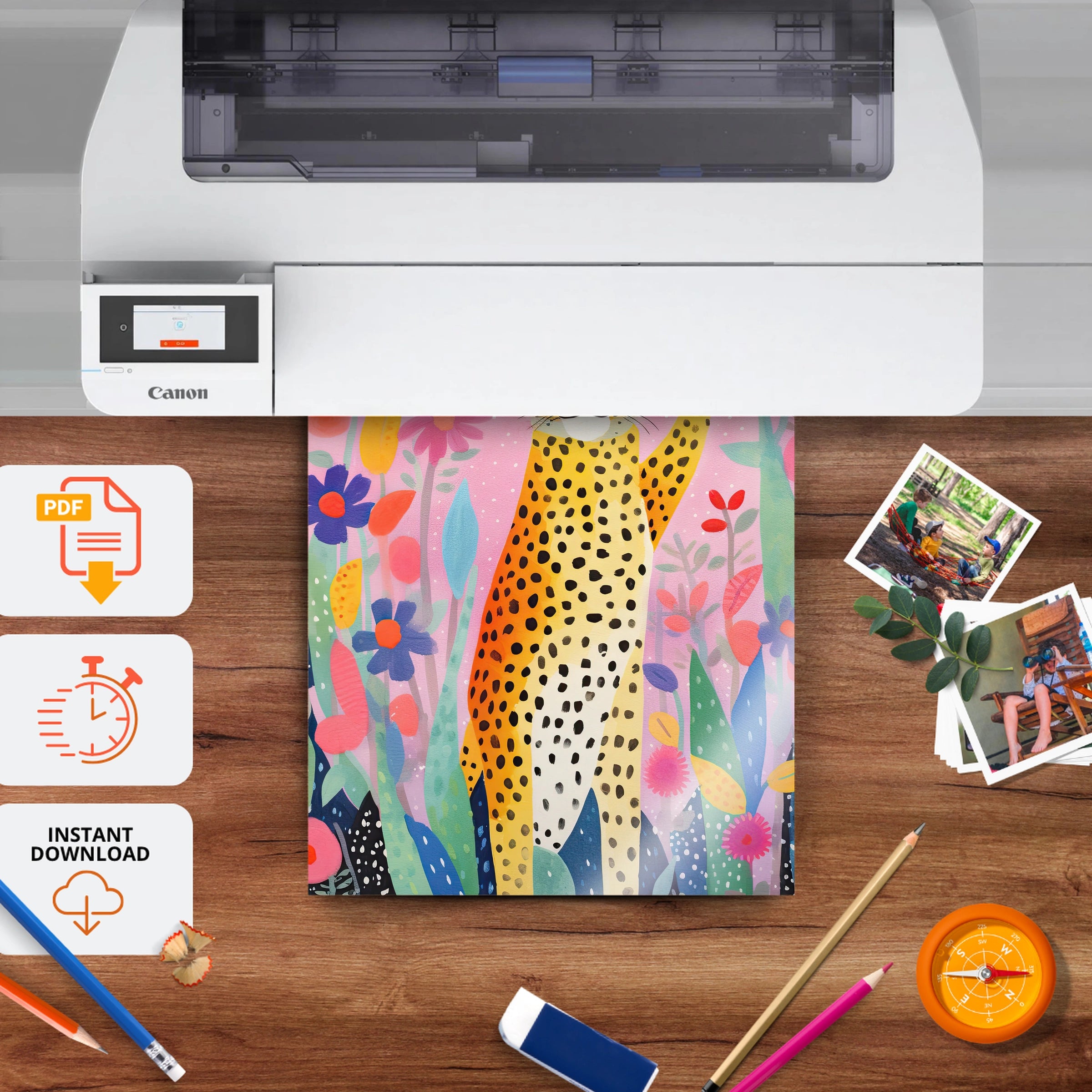 Cheetah in Flowers Nursery Print - printable nursery wall art, instant download to print at home