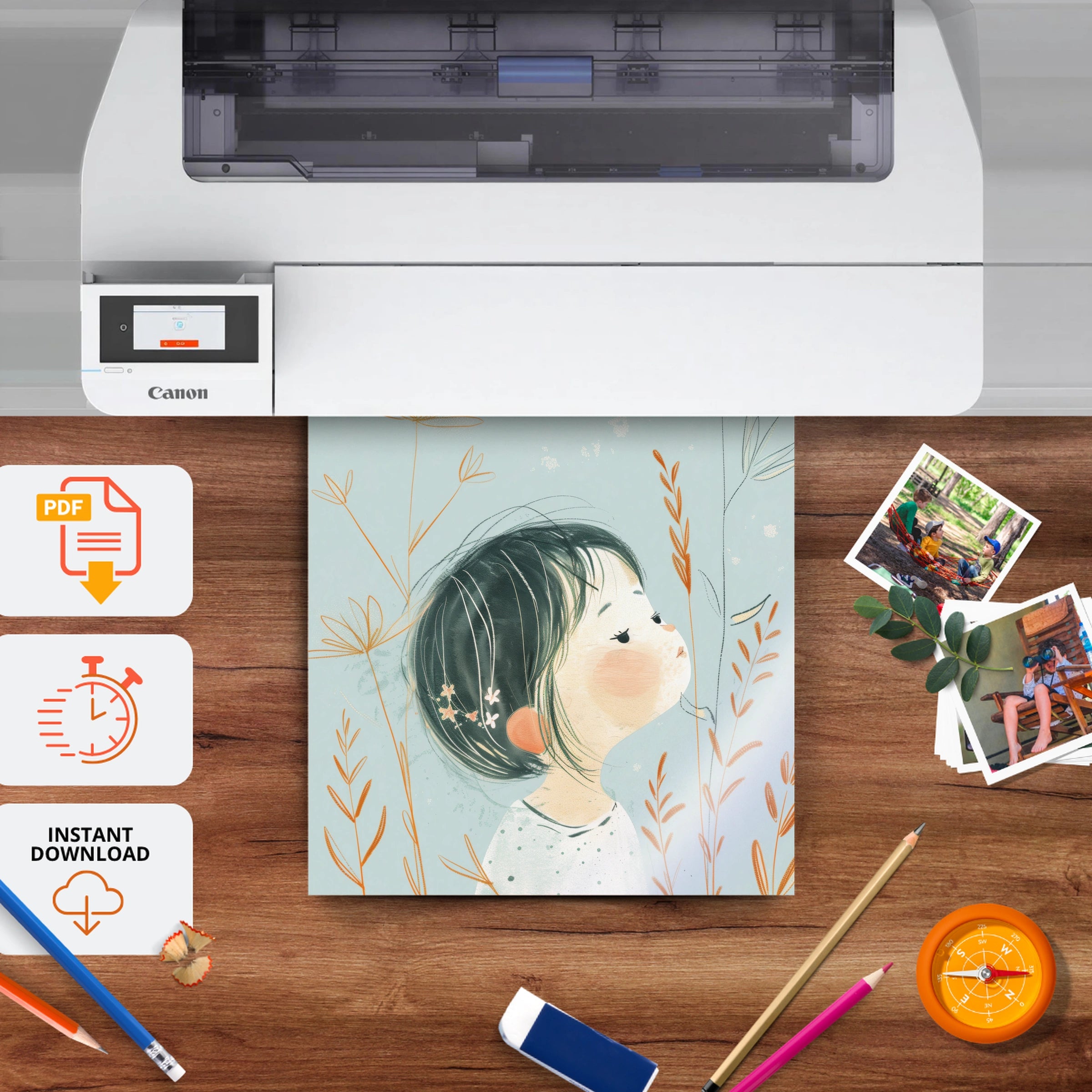 Child and a Flower Nursery Print - printable nursery wall art, instant download to print at home