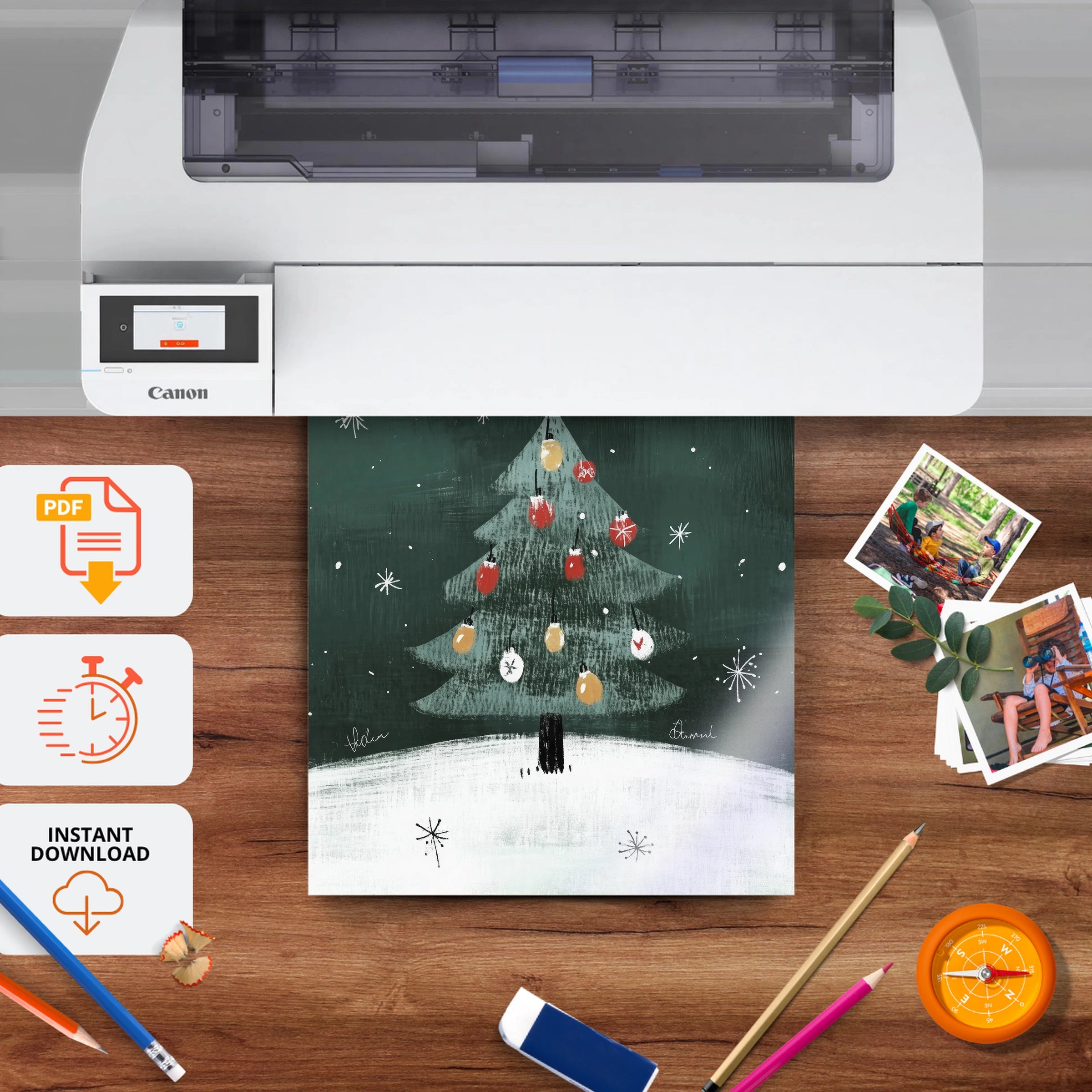 Christmas Tree at Night Print - printable nursery wall art, instant download to print at home