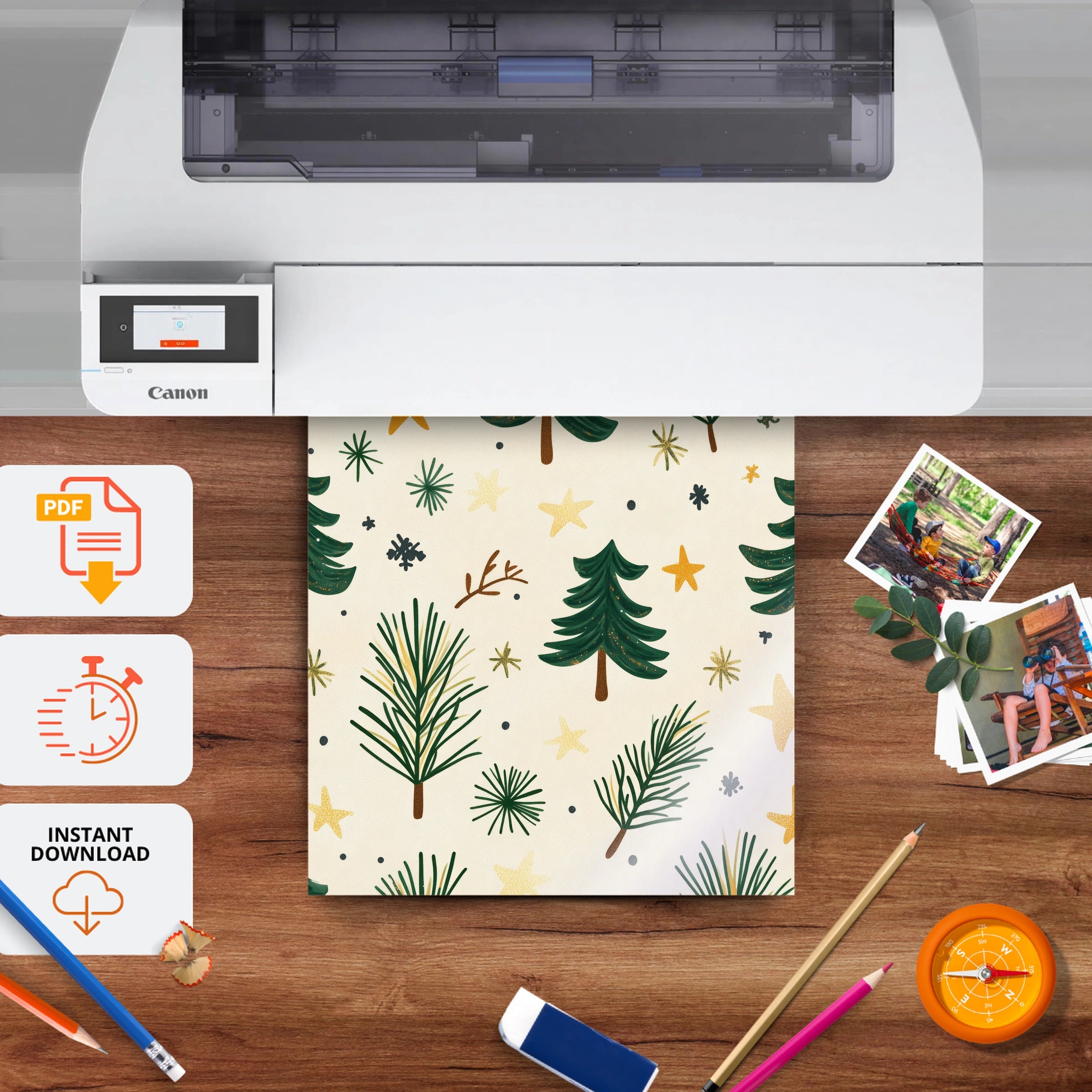 Christmas Tree Pattern Print - printable nursery wall art, instant download to print at home