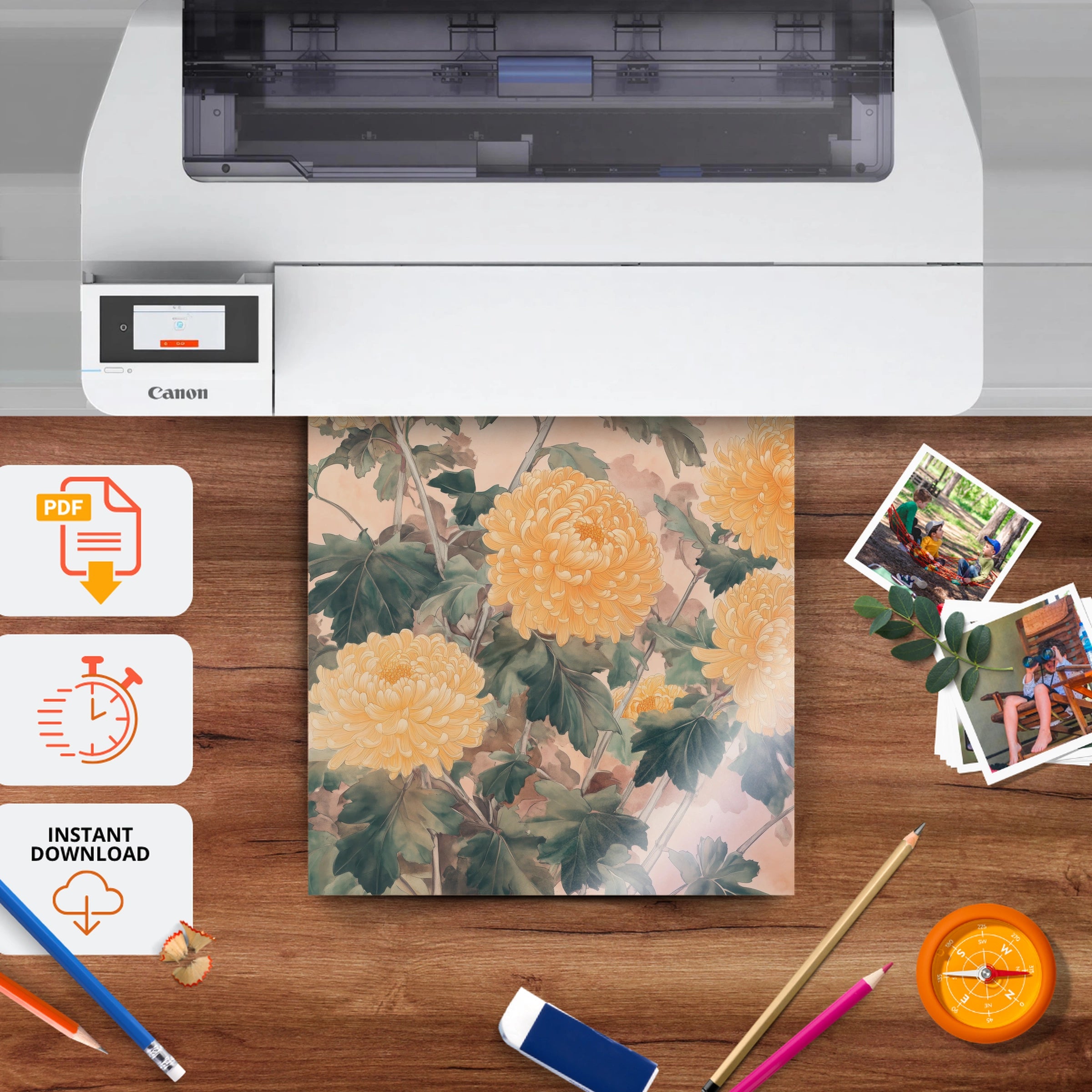 Chrysanthemums Nursery Print - printable nursery wall art, instant download to print at home