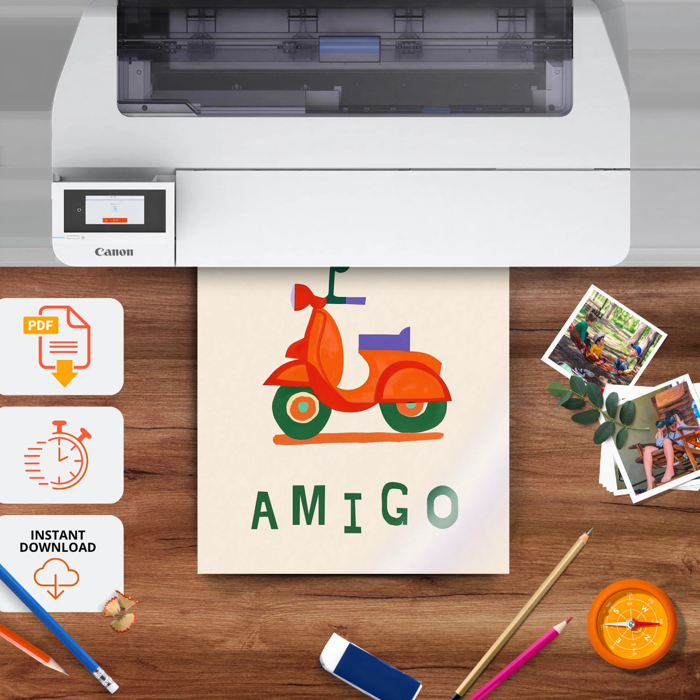 Ciao Amigo Scooter Nursery Print - printable nursery wall art, instant download to print at home
