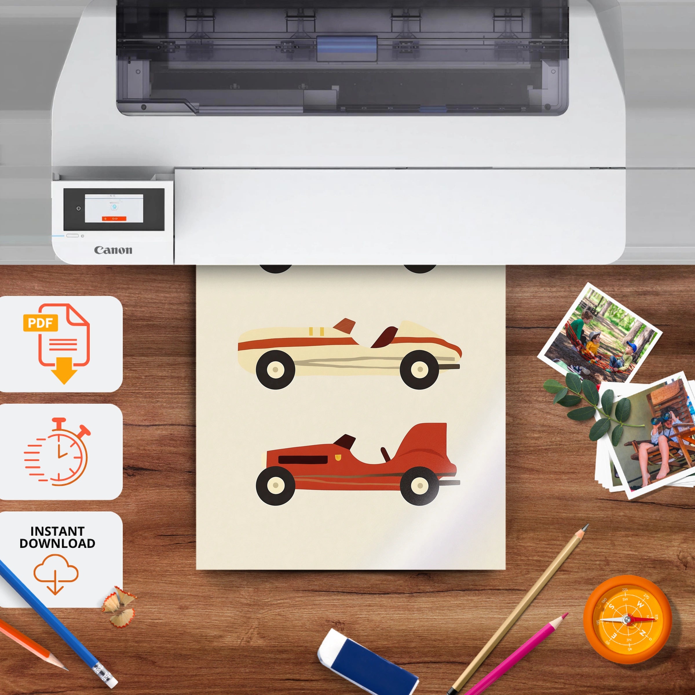 Classic Racing Cars Nursery Print - printable nursery wall art, instant download to print at home