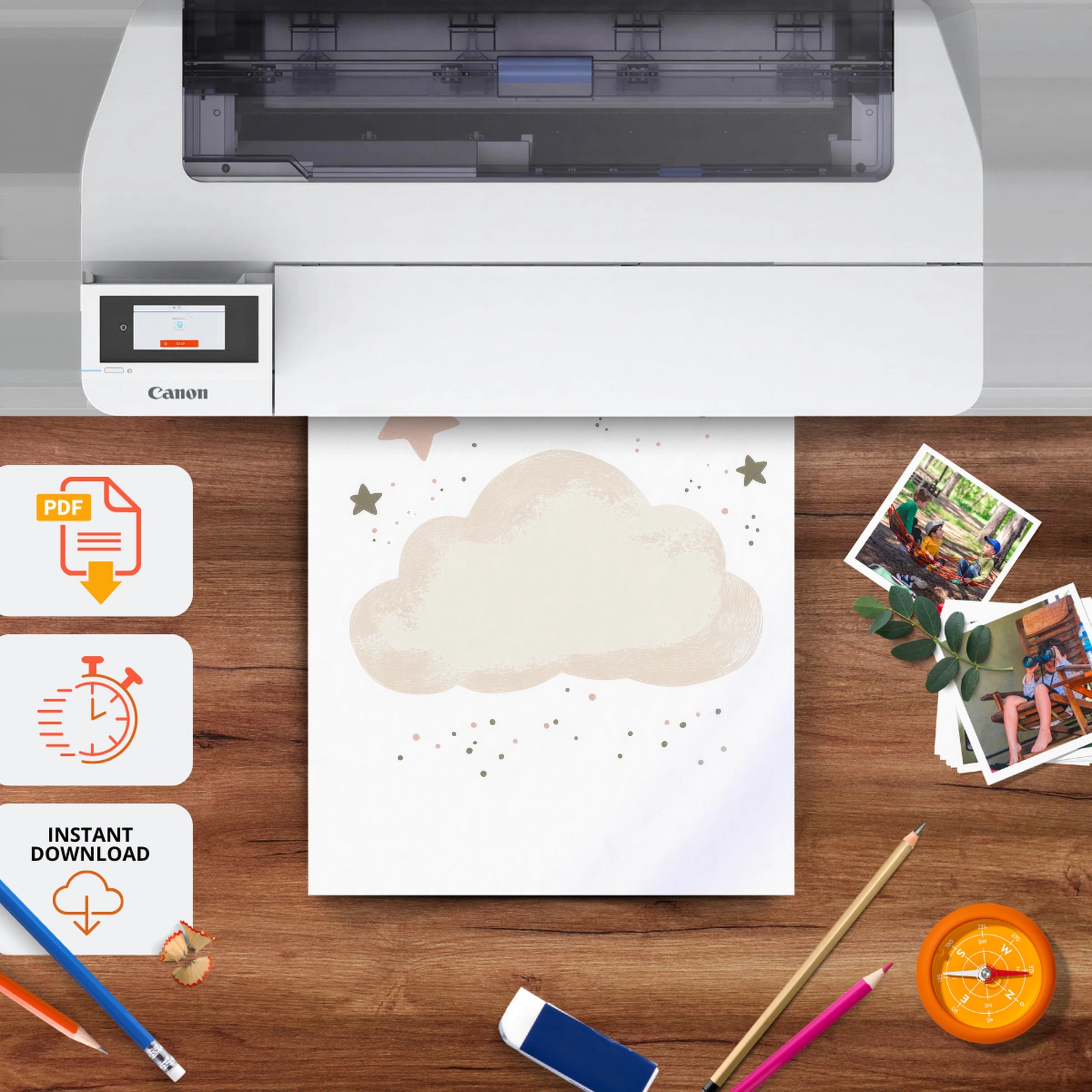 Cloud and Stars Nursery Print - printable nursery wall art, instant download to print at home