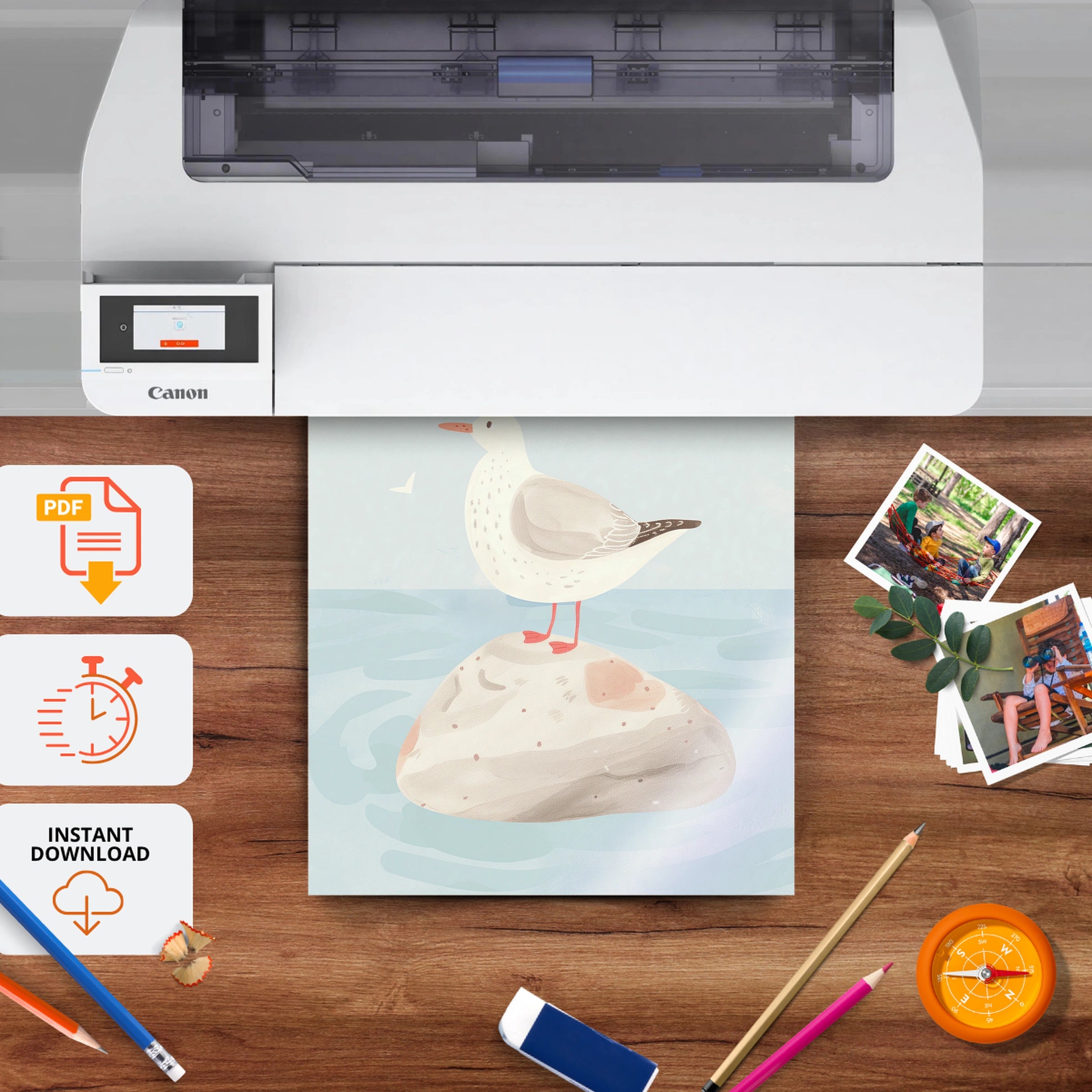 Coastal Seagull Nursery Print - printable nursery wall art, instant download to print at home