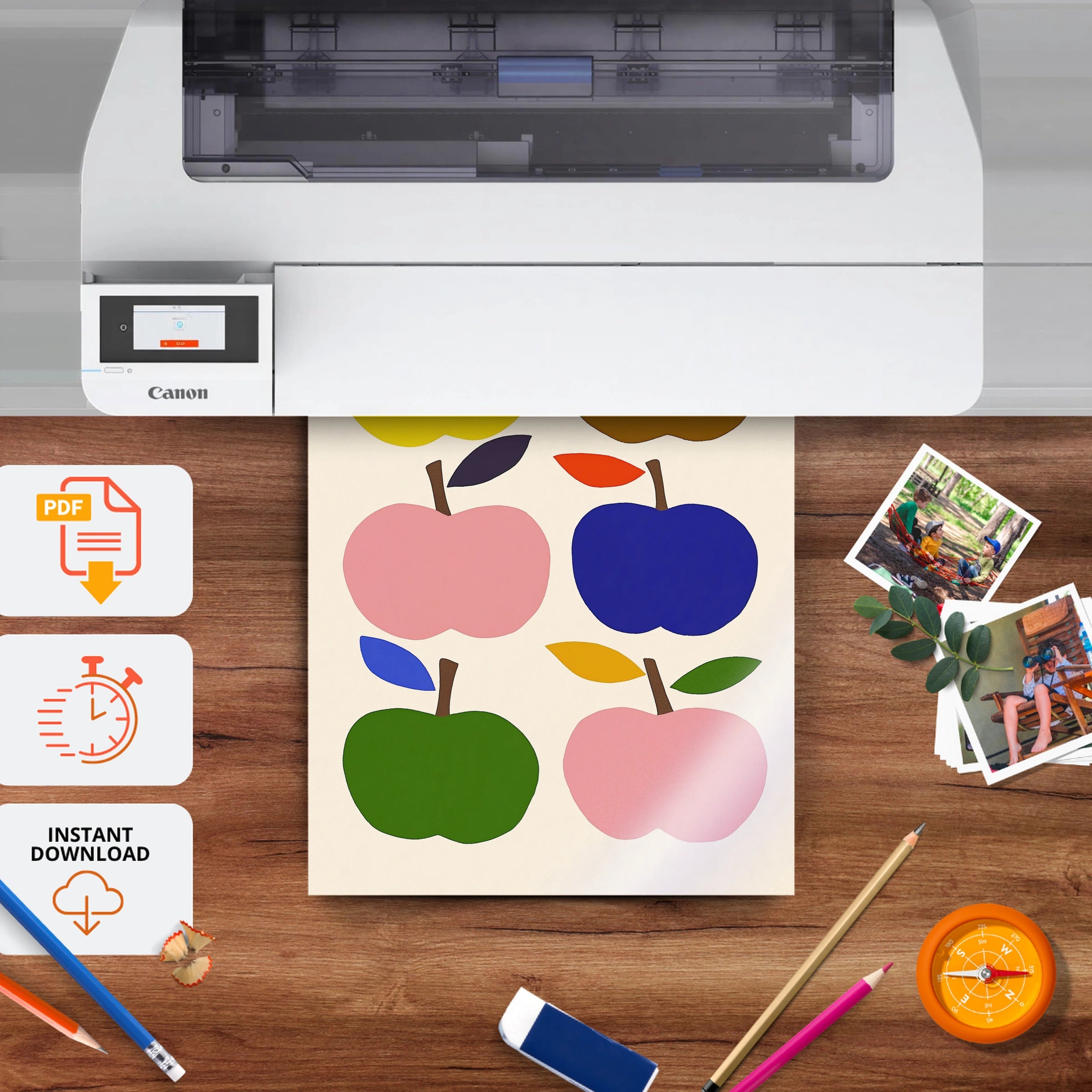 Colourful Apples Nursery Print - printable nursery wall art, instant download to print at home
