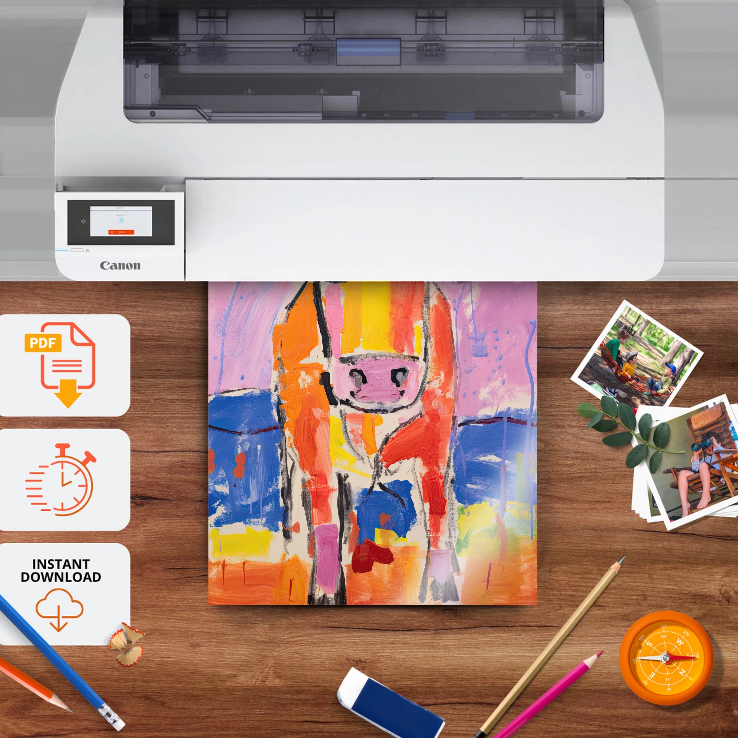 Colourful Cow Nursery Print - printable nursery wall art, instant download to print at home