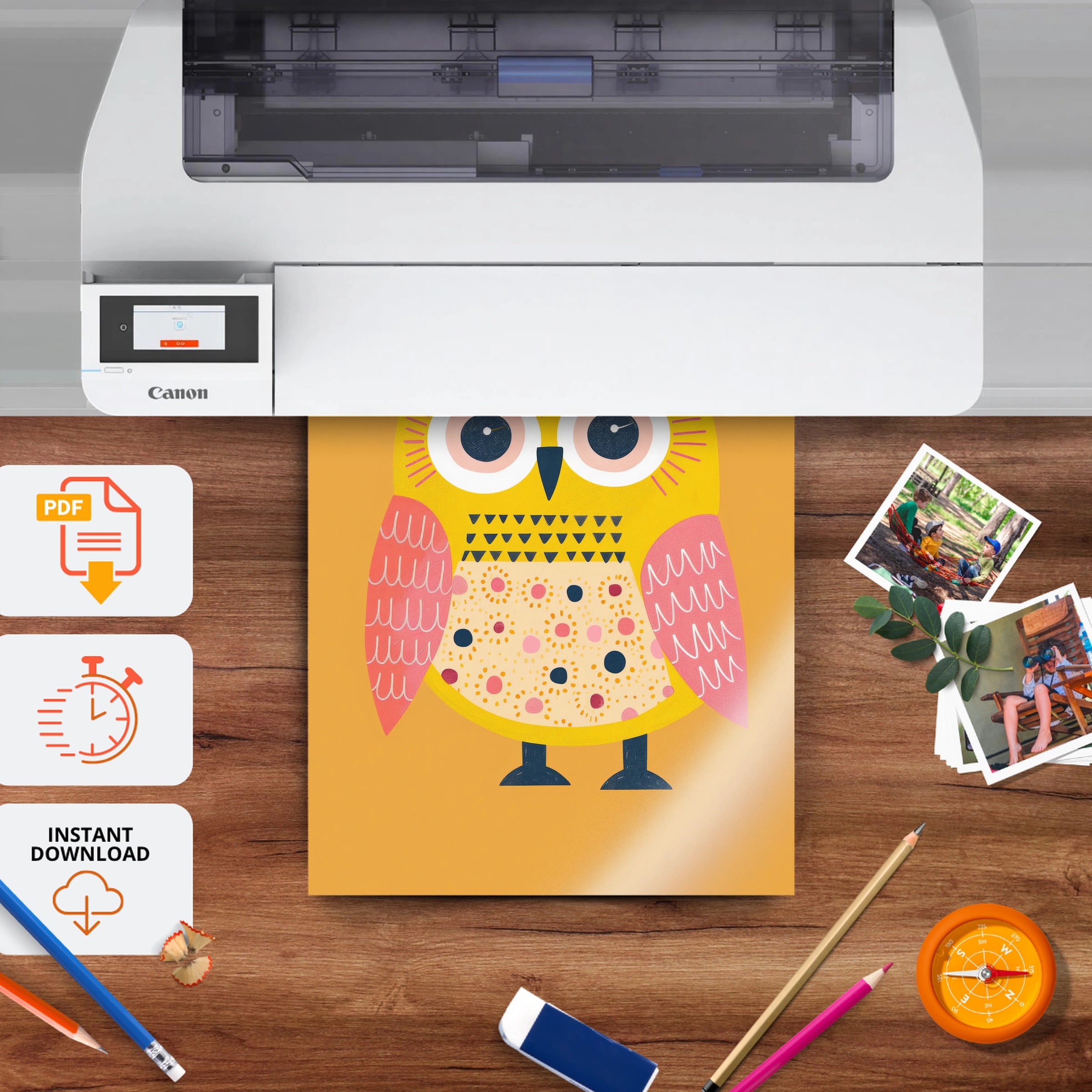 Colourful Owl Nursery Print - printable nursery wall art, instant download to print at home