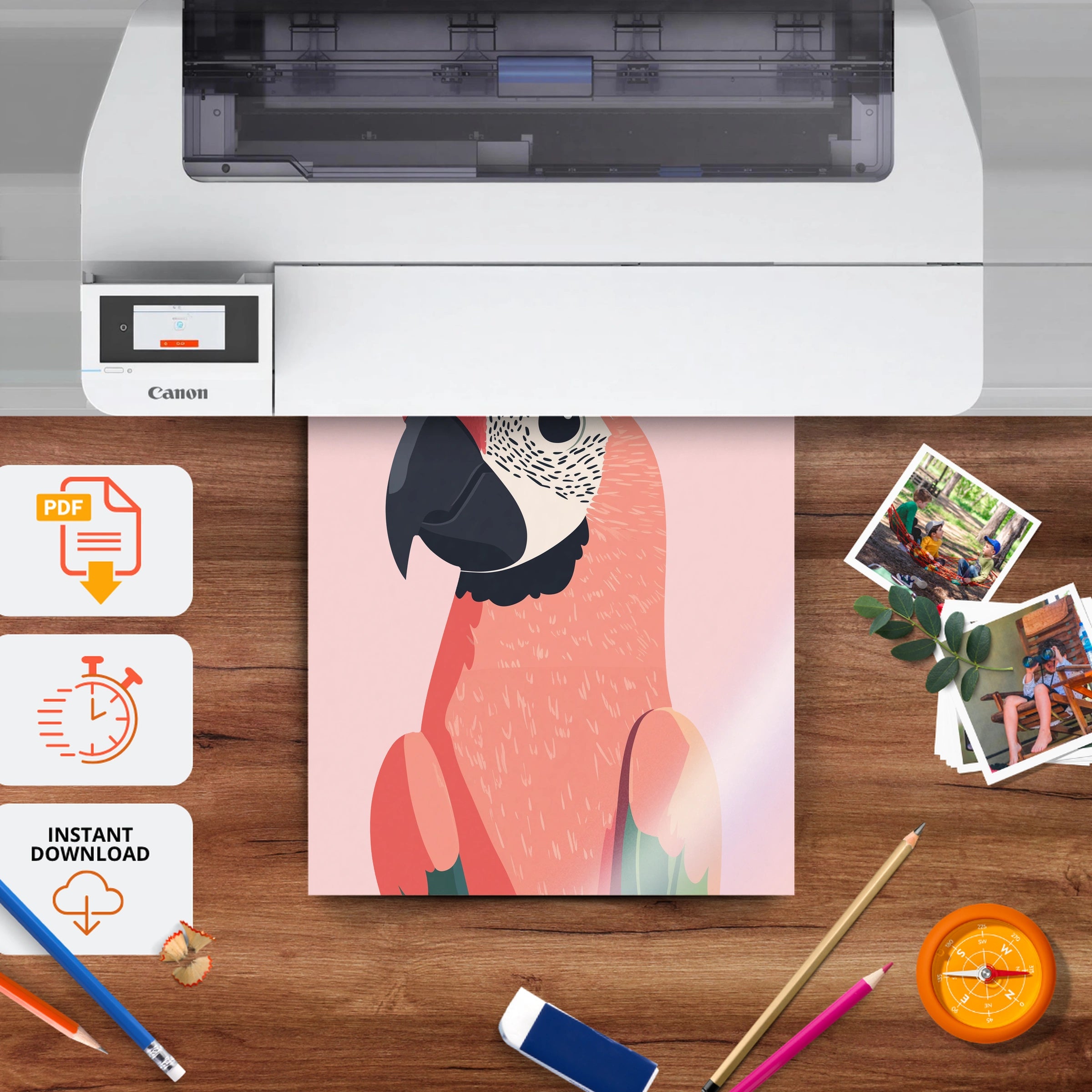 Colourful Parrot Nursery Print - printable nursery wall art, instant download to print at home