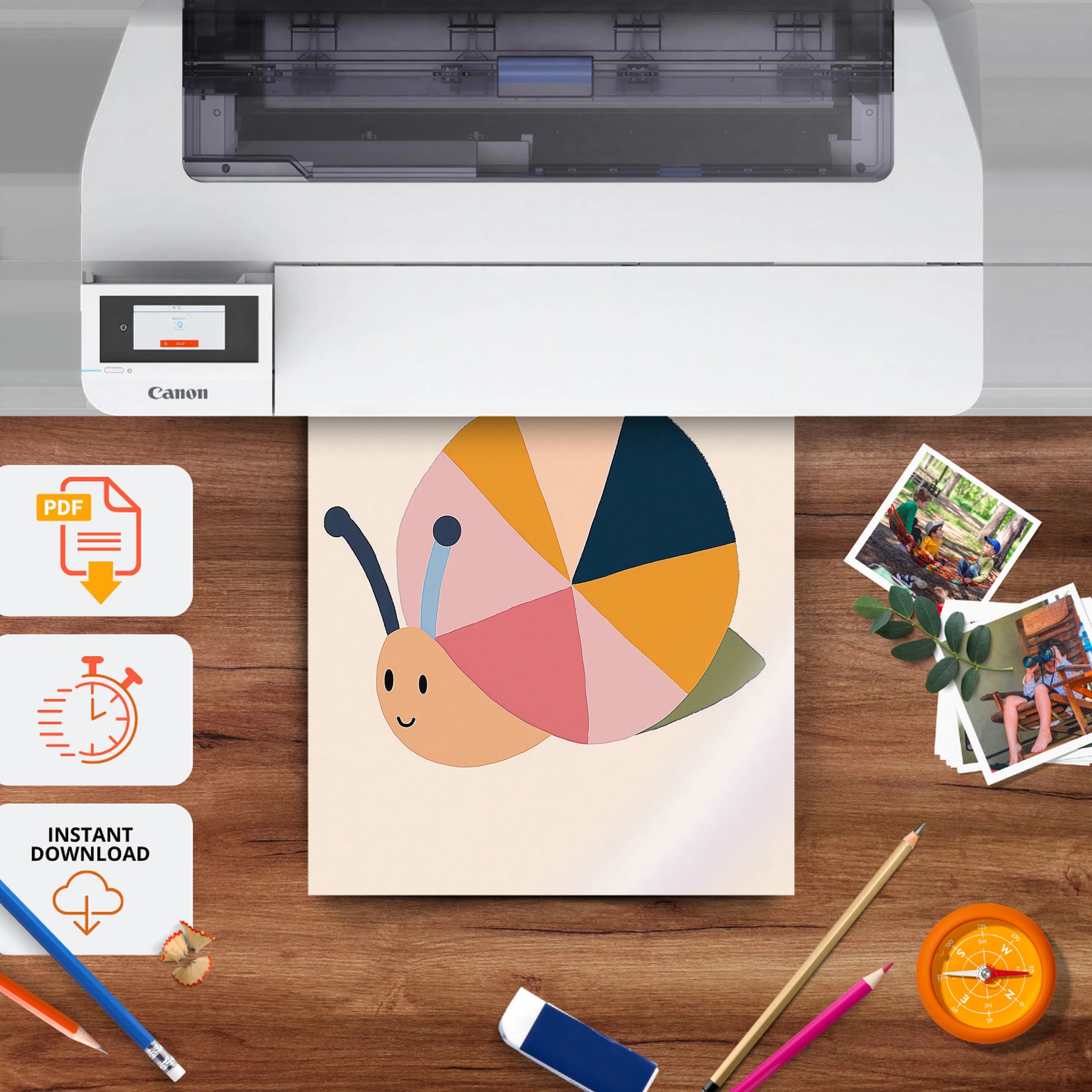 Colourful Snail Nursery Print - printable nursery wall art, instant download to print at home