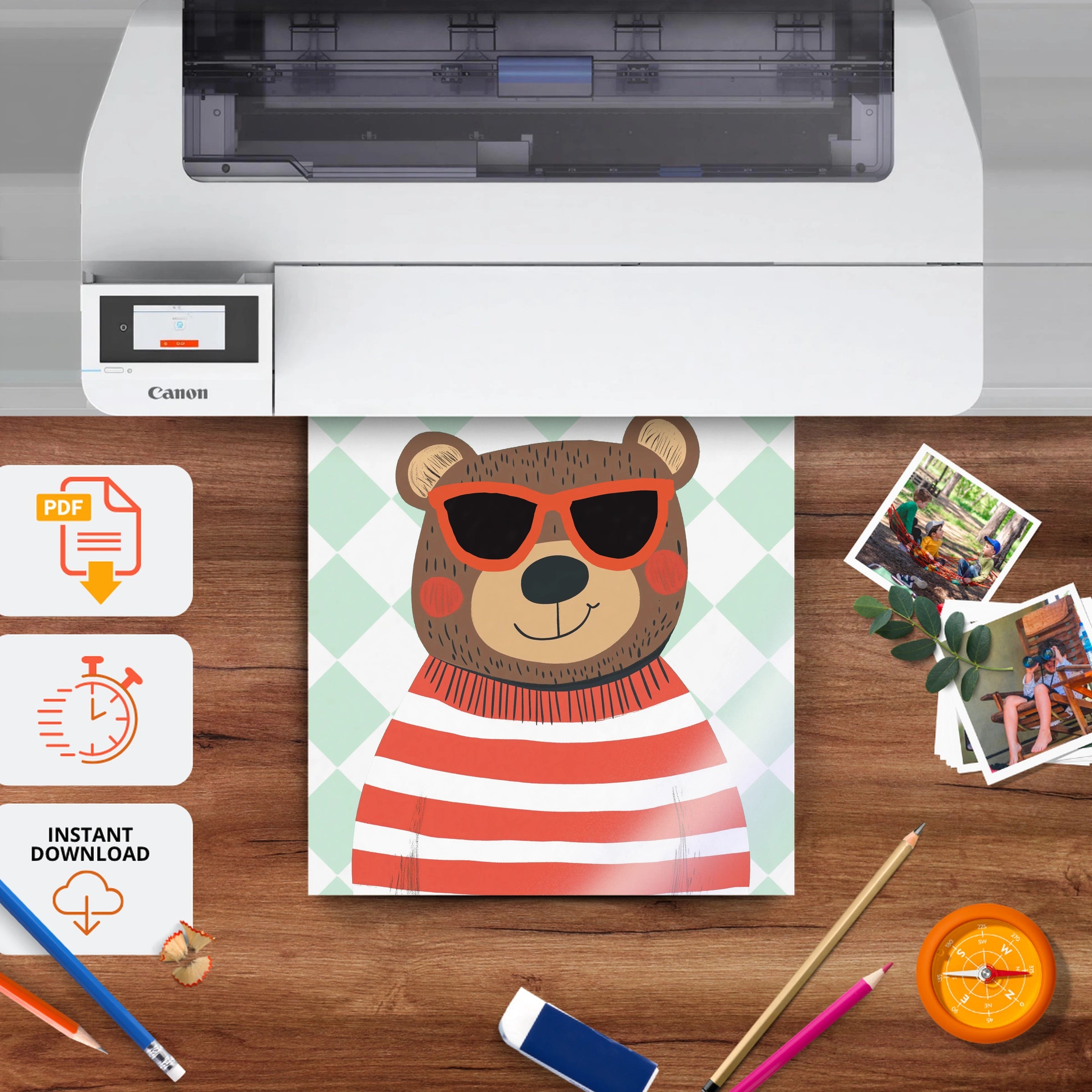 Cool Bear Nursery Print - printable nursery wall art, instant download to print at home