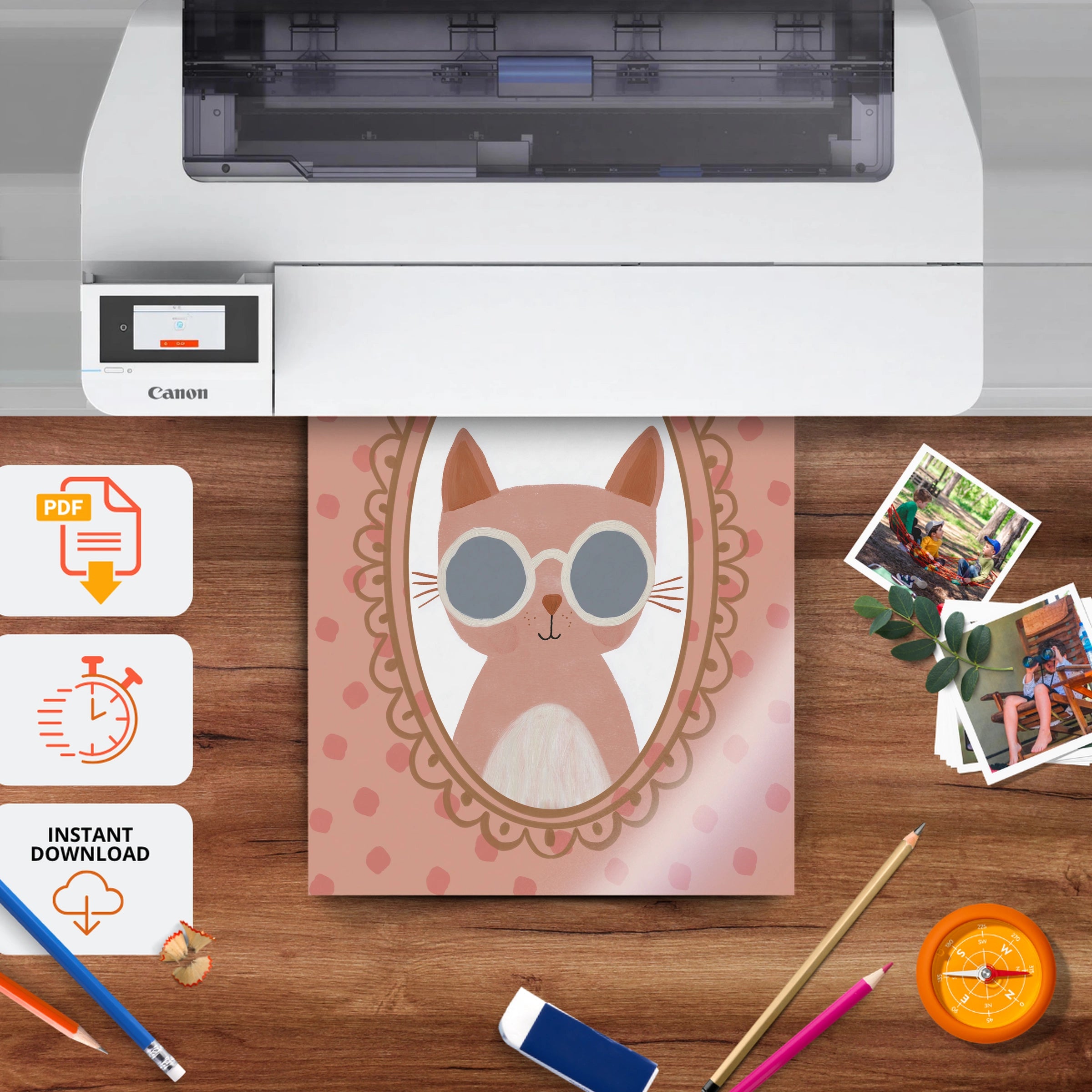 Cool Cat in Glasses Nursery Print - printable nursery wall art, instant download to print at home