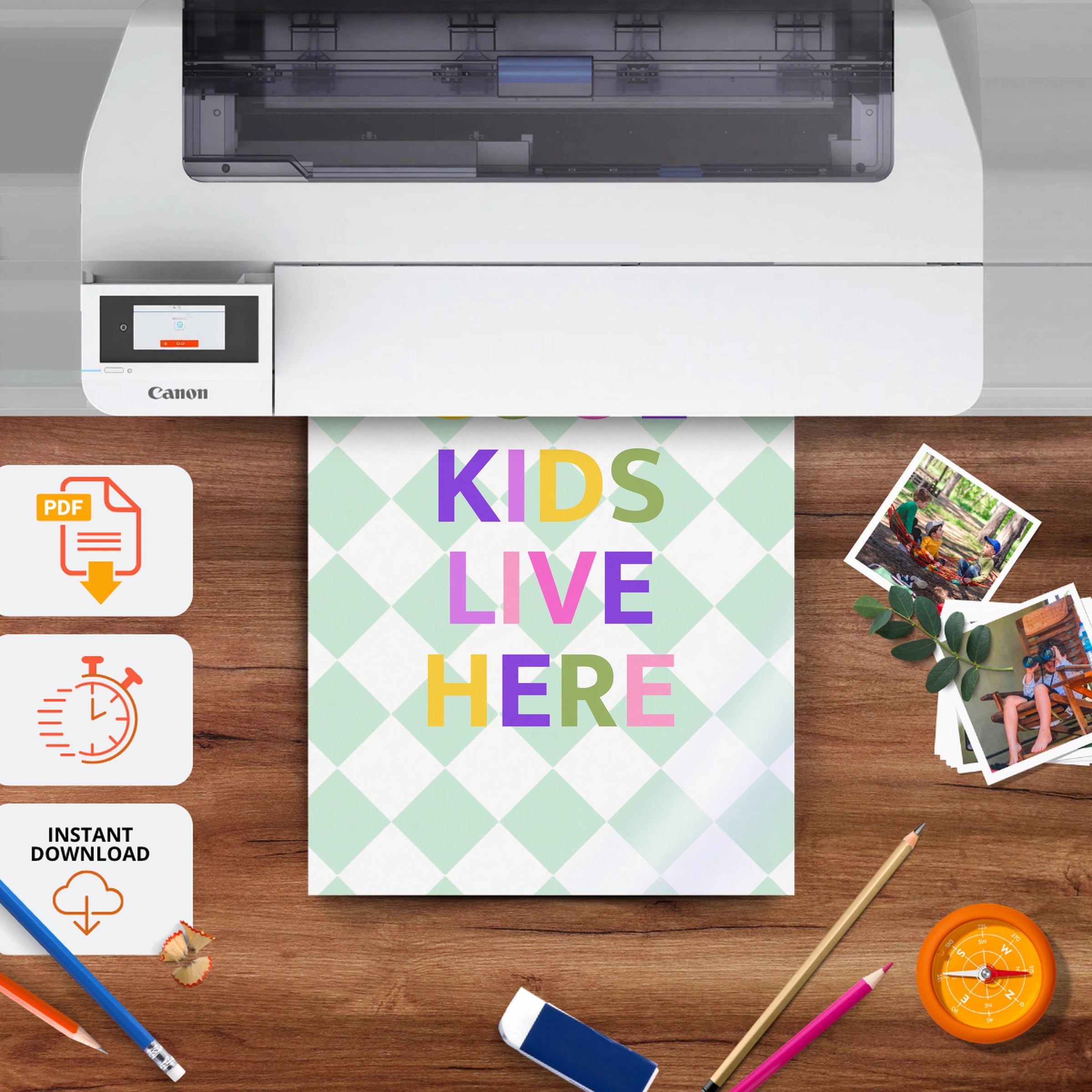 Cool Kids Live Here Green Nursery Print - printable nursery wall art, instant download to print at home