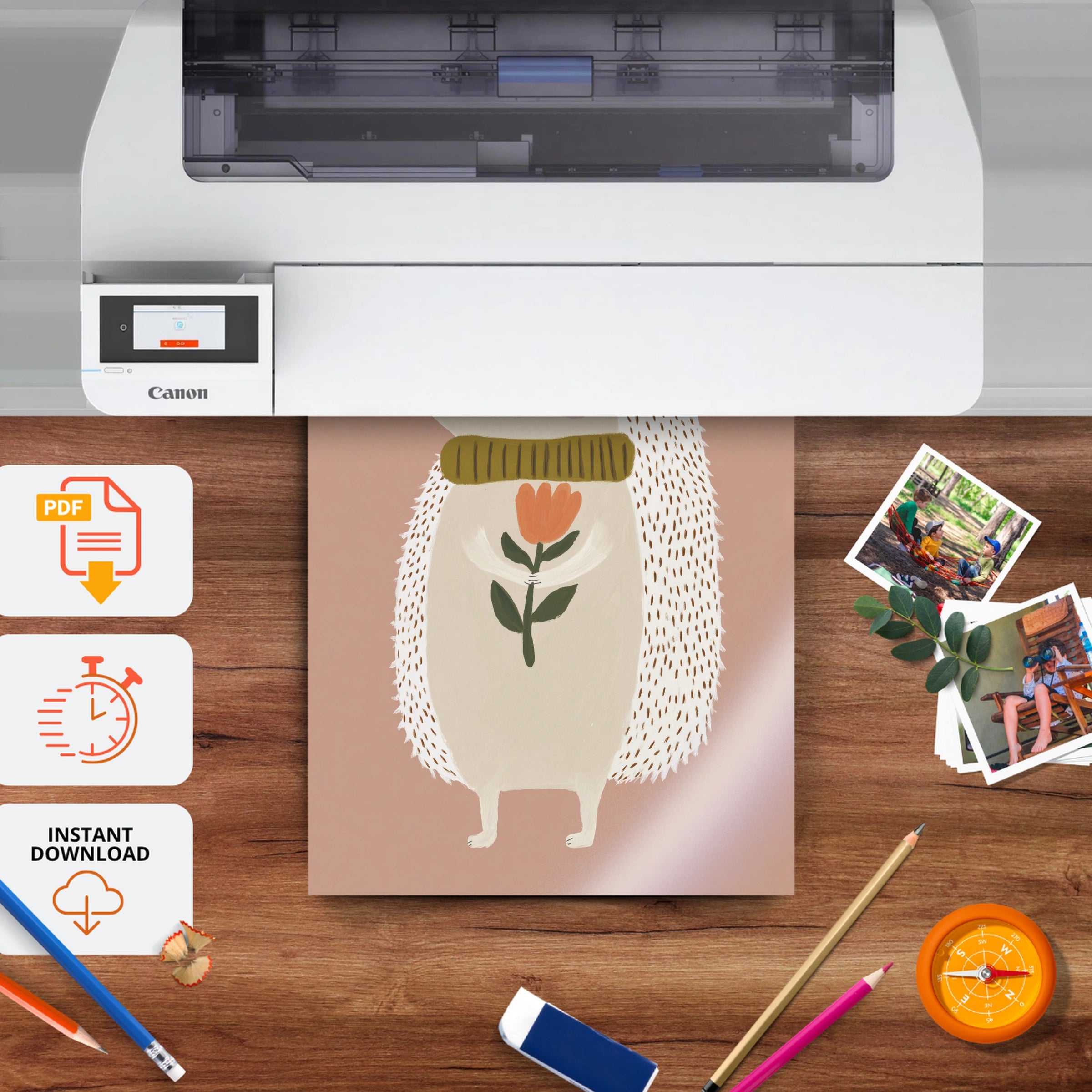 Cosy Hedgehog Nursery Print - printable nursery wall art, instant download to print at home