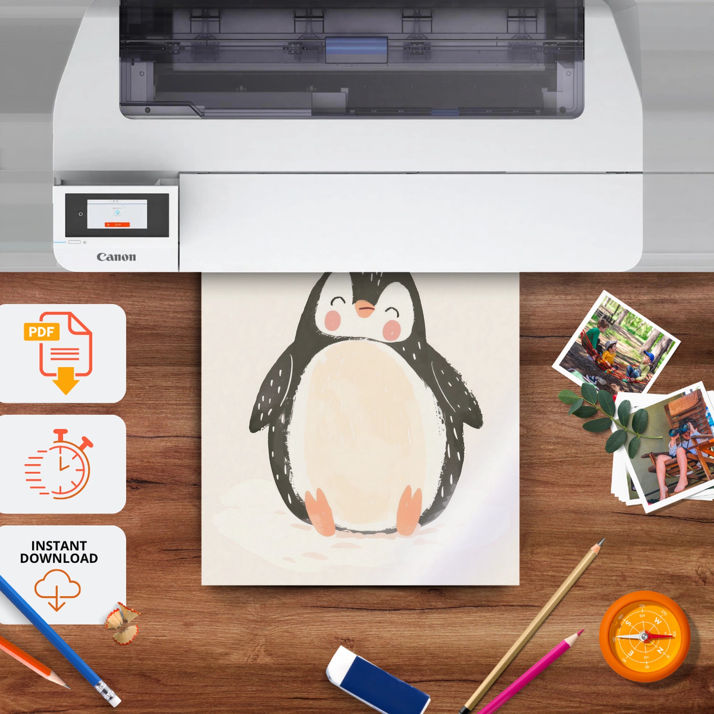 Cosy Penguin Nursery Print - printable nursery wall art, instant download to print at home
