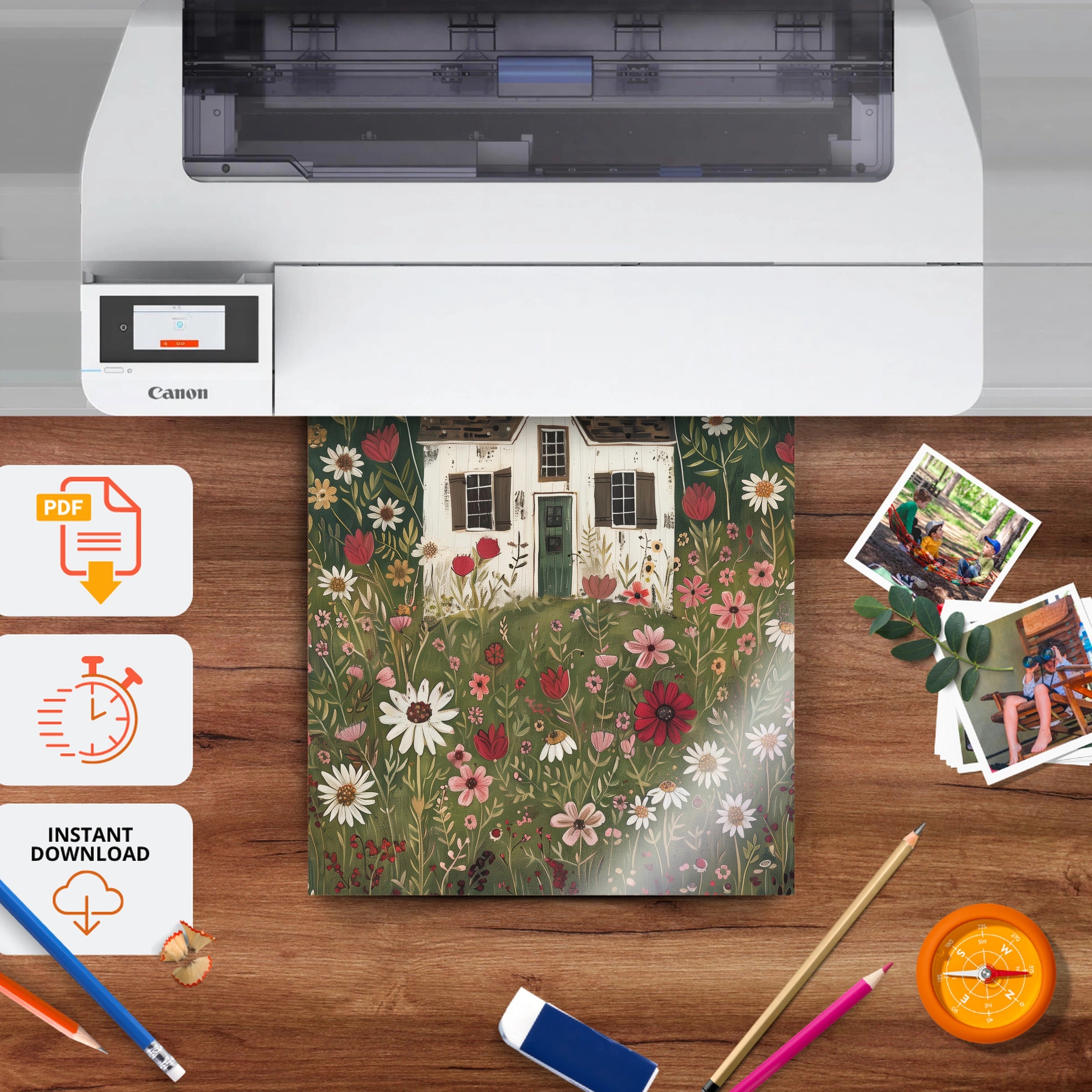 Cottage in Bloom Nursery Print - printable nursery wall art, instant download to print at home