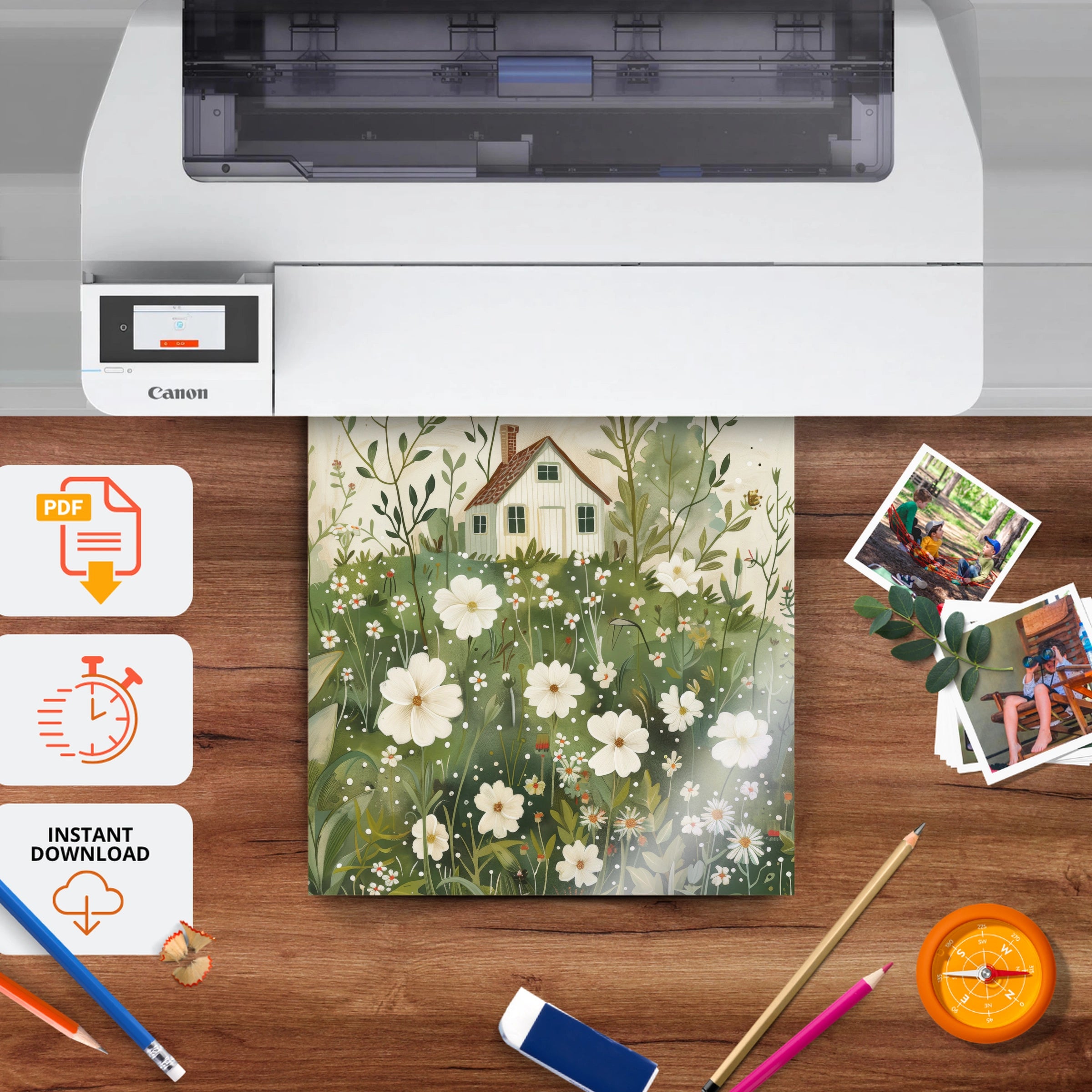 Cottage in Flowers Nursery Print - printable nursery wall art, instant download to print at home