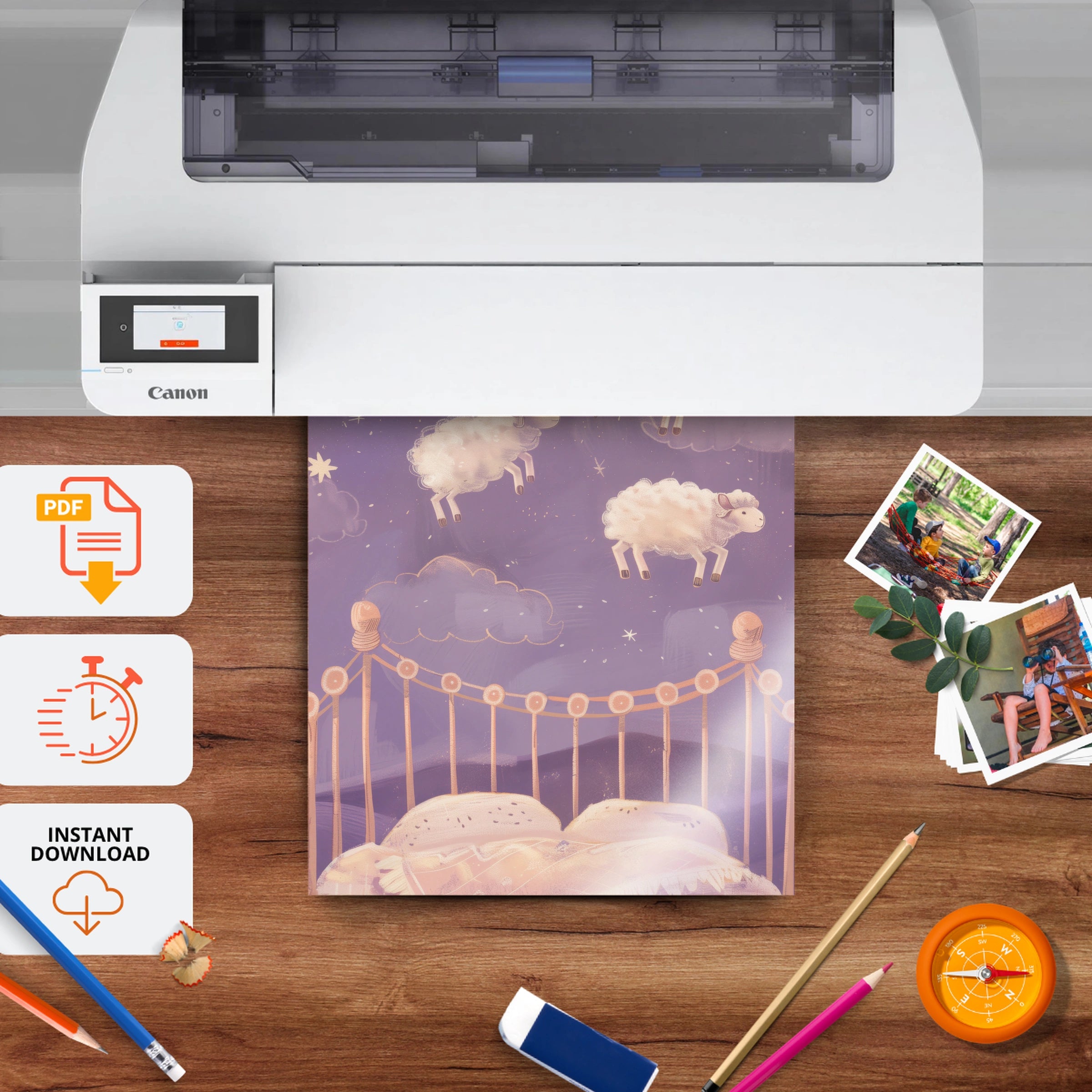 Counting Sheep Nursery Print - printable nursery wall art, instant download to print at home