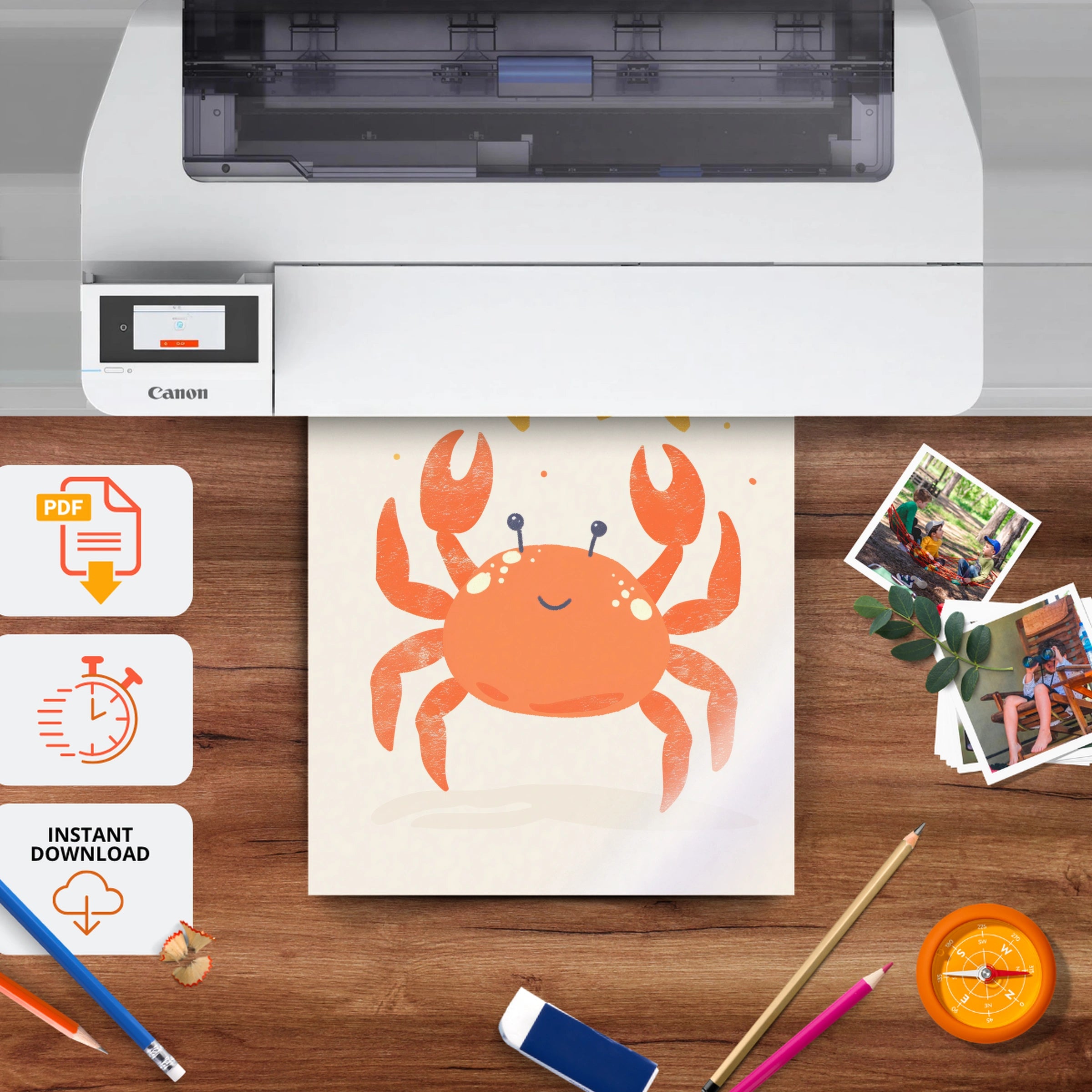 Crab and Stars Nursery Print - printable nursery wall art, instant download to print at home