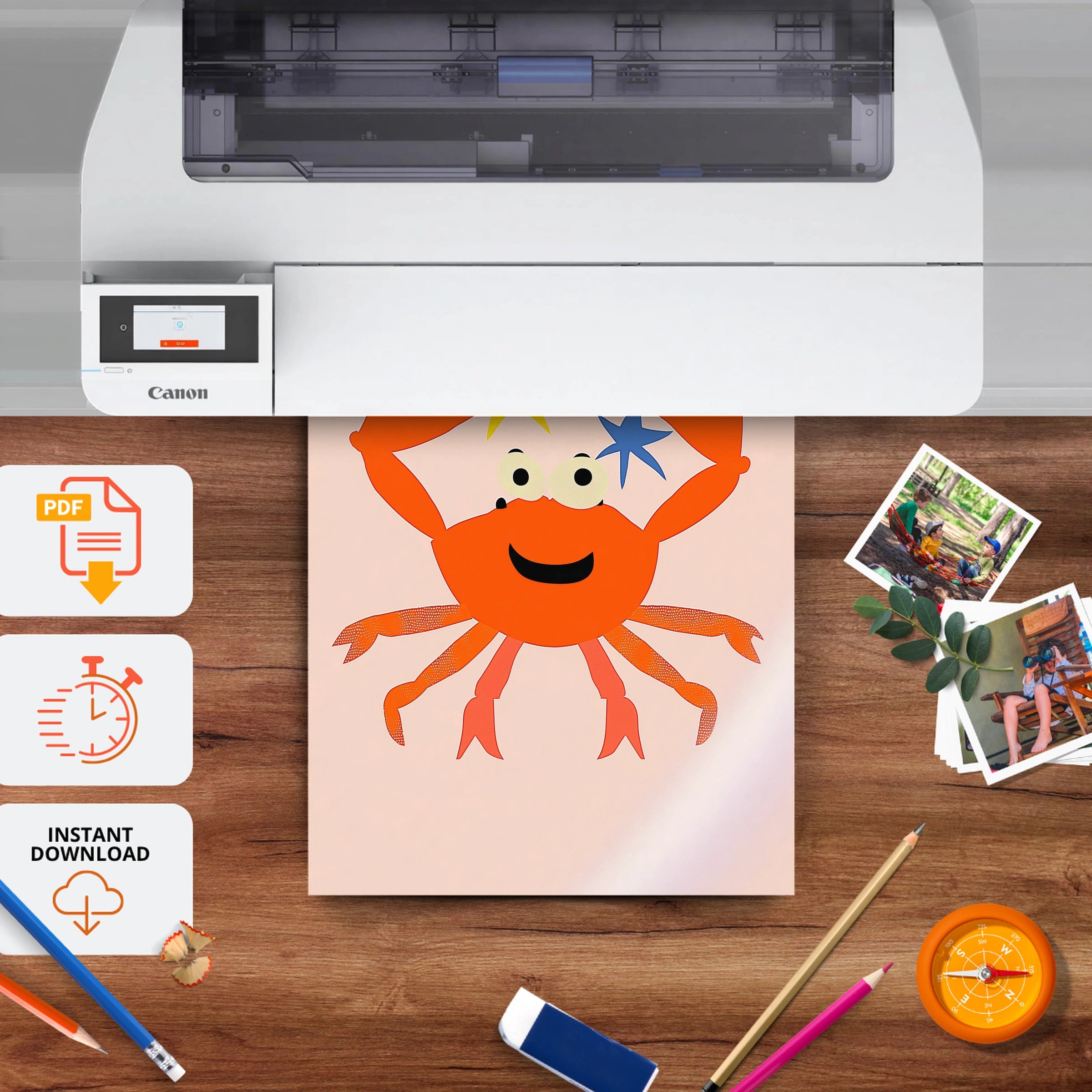 Crab with a Star Nursery Print - printable nursery wall art, instant download to print at home