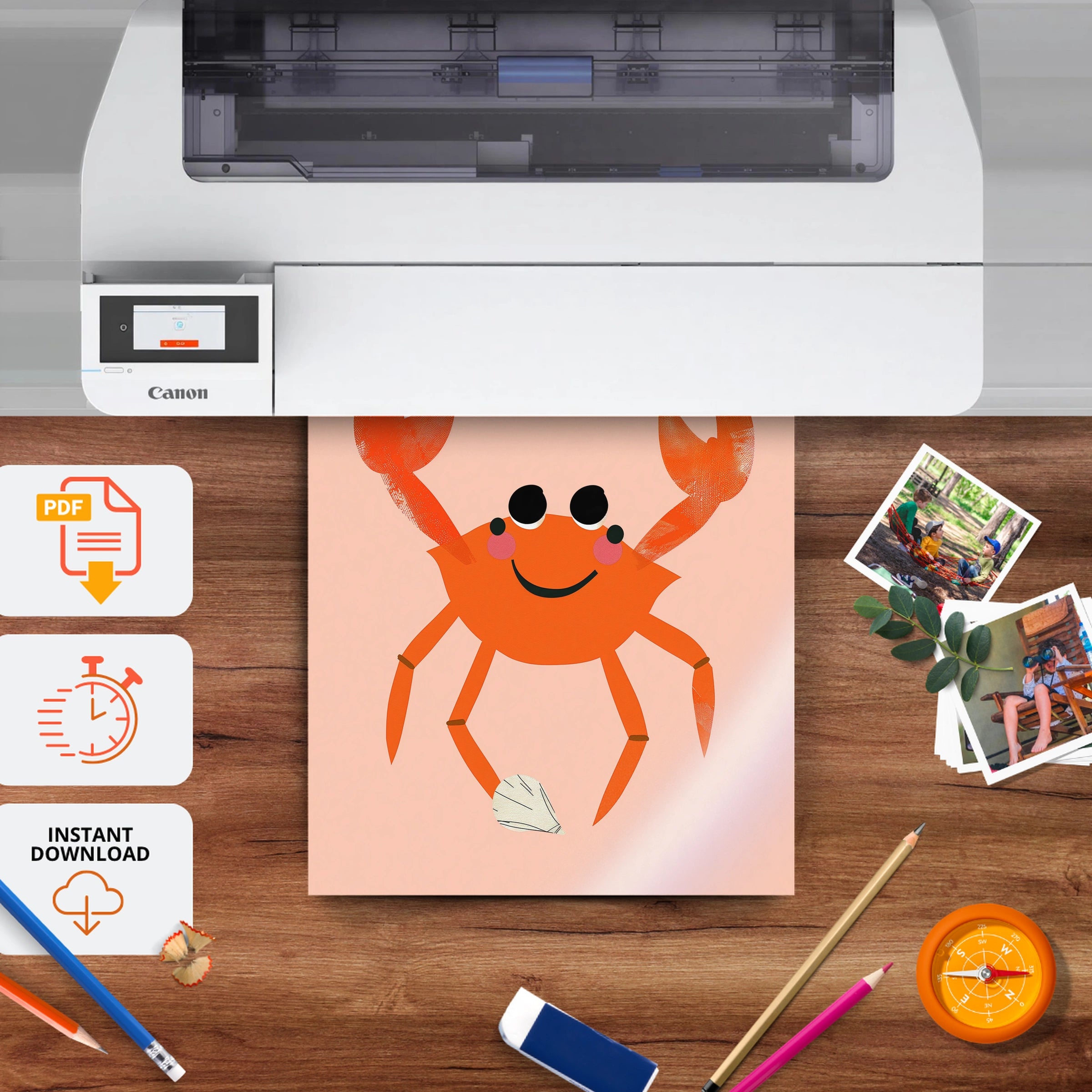 Crab with a Star Two Nursery Print - printable nursery wall art, instant download to print at home