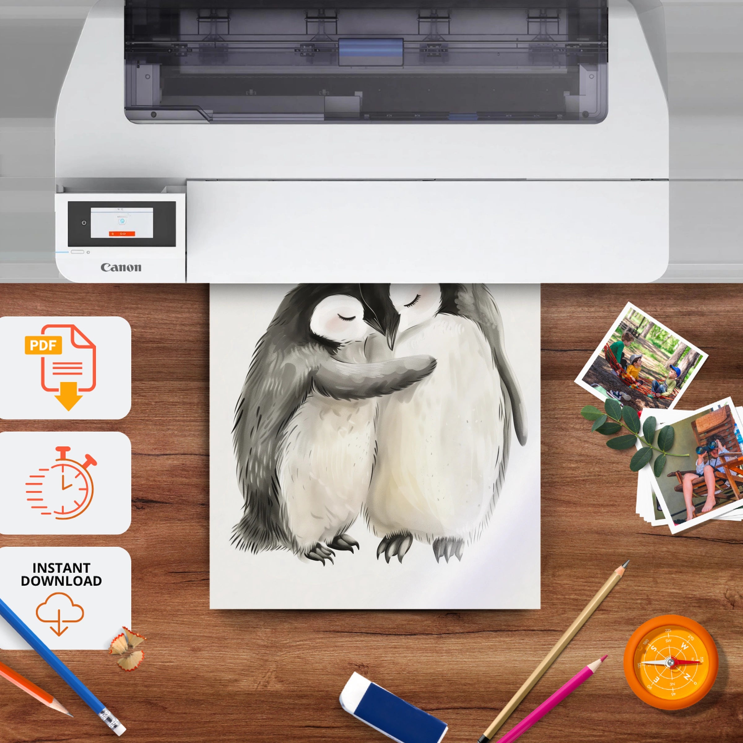Cuddling Penguins Nursery Print - printable nursery wall art, instant download to print at home