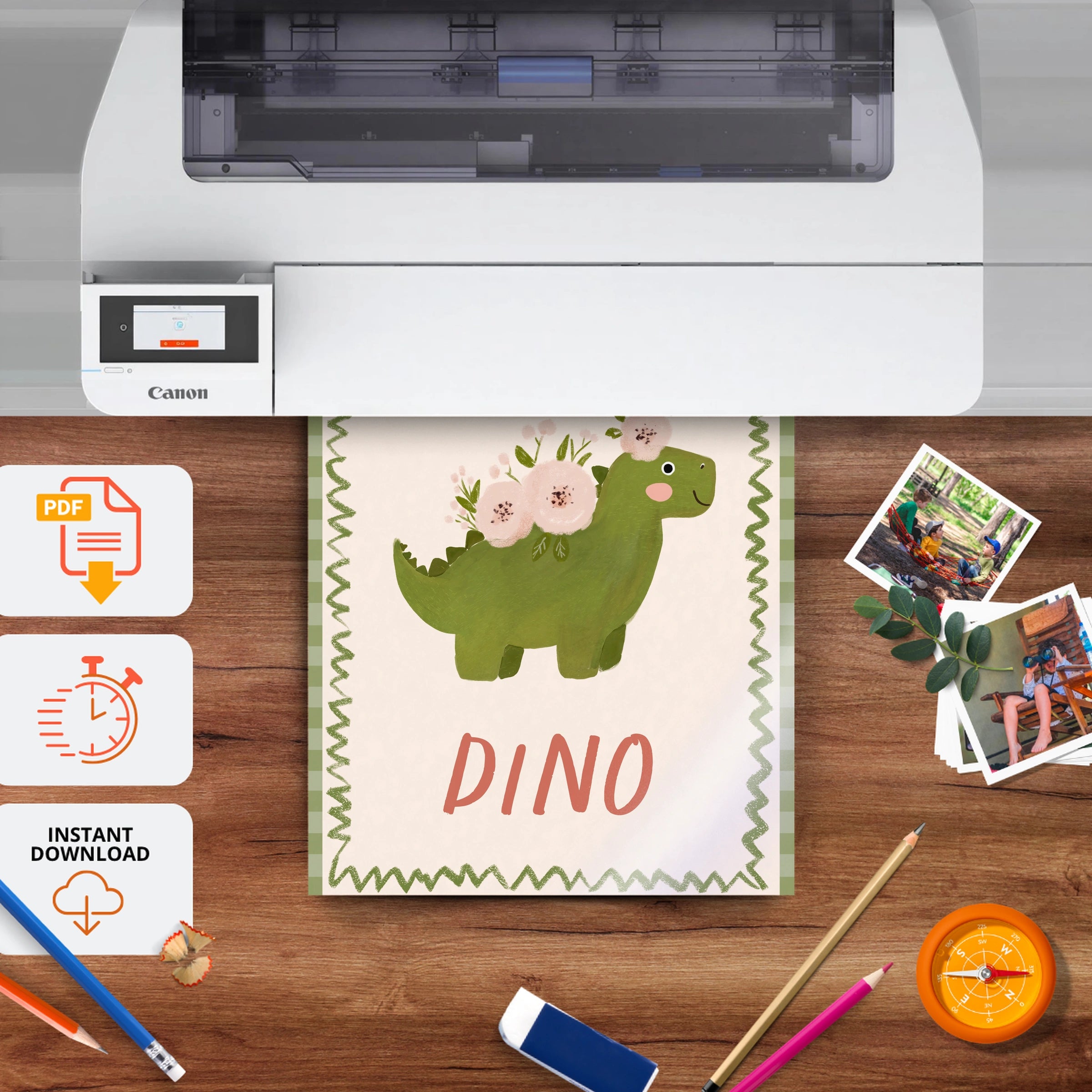 Cute Dino Nursery Print - printable nursery wall art, instant download to print at home