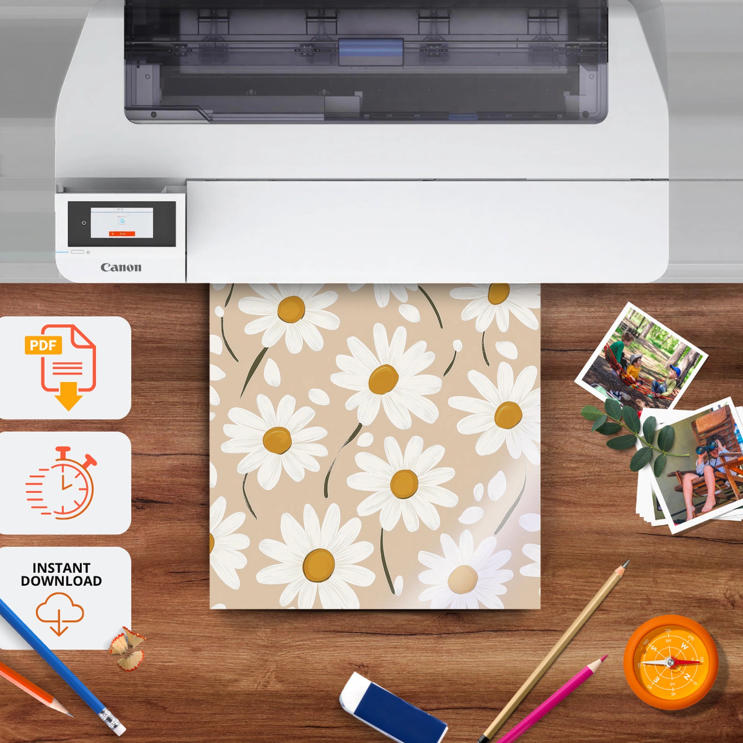 Daisy Field Pattern Nursery Print - printable nursery wall art, instant download to print at home