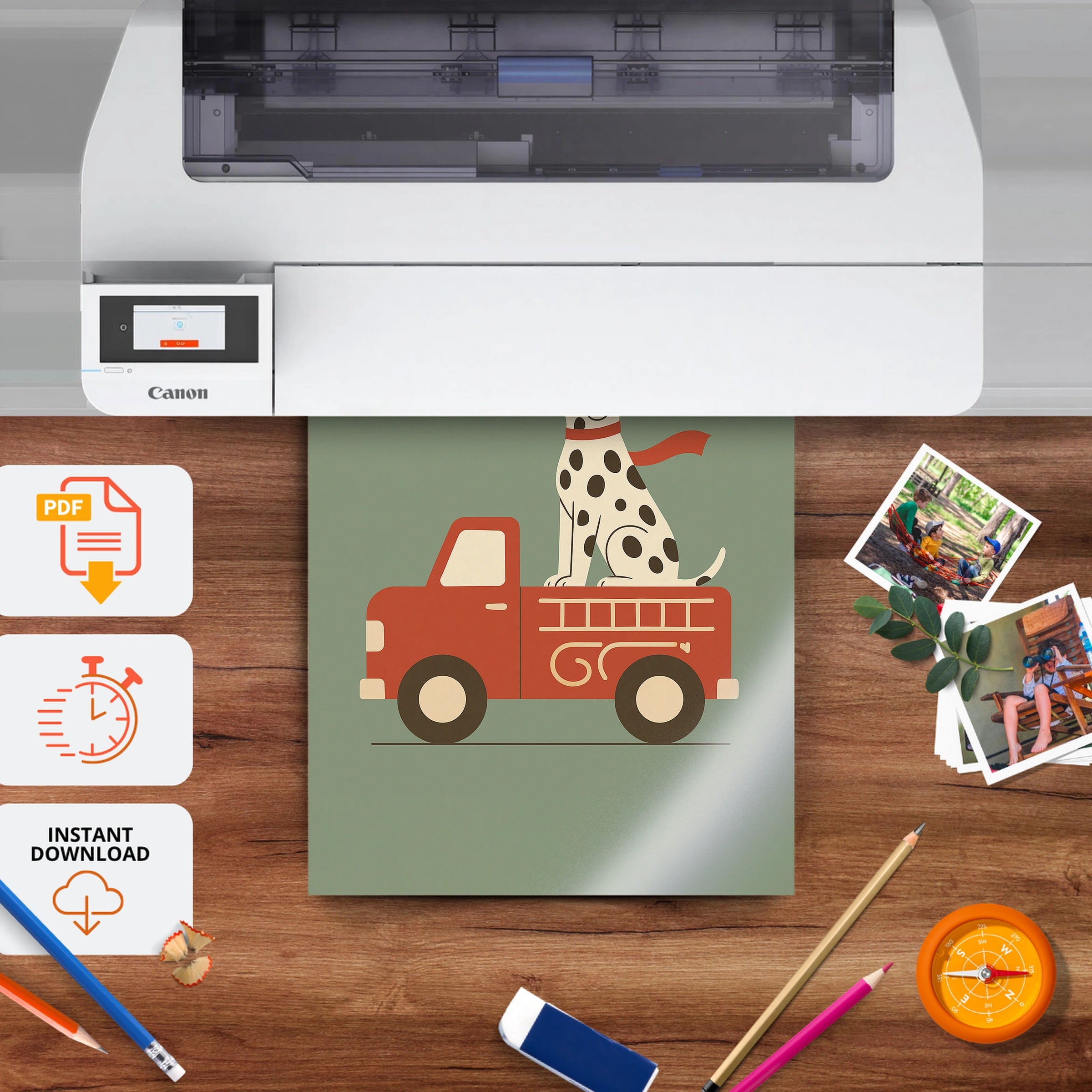 Dalmatian Fire Truck Nursery Print - printable nursery wall art, instant download to print at home