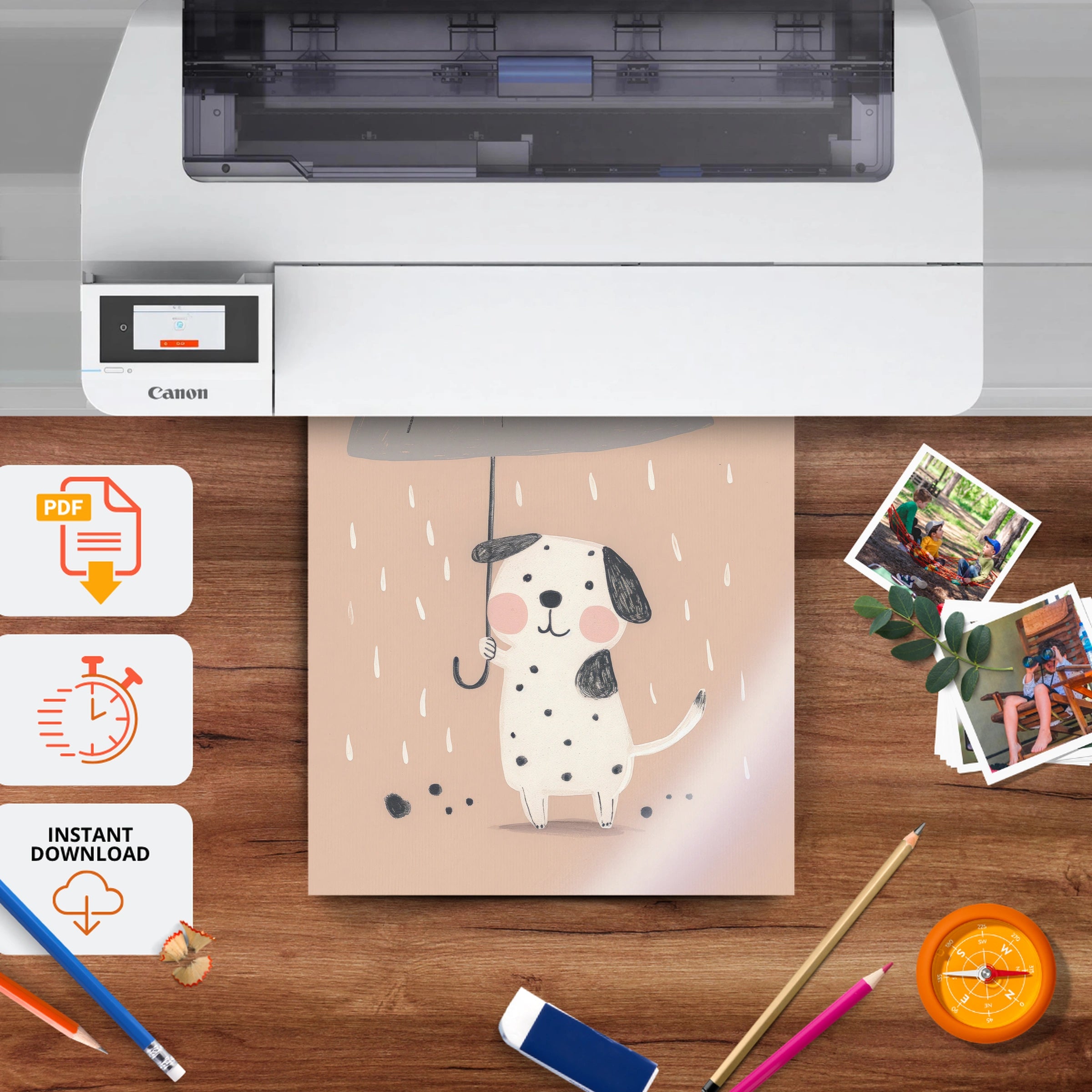Dalmatian in the Rain Nursery Print - printable nursery wall art, instant download to print at home