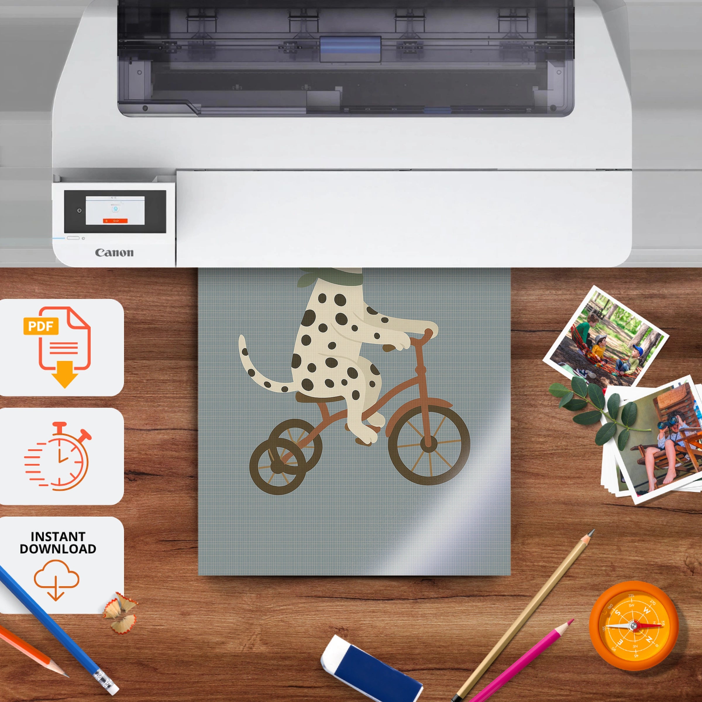 Dalmatian on a Tricycle Nursery Print - printable nursery wall art, instant download to print at home