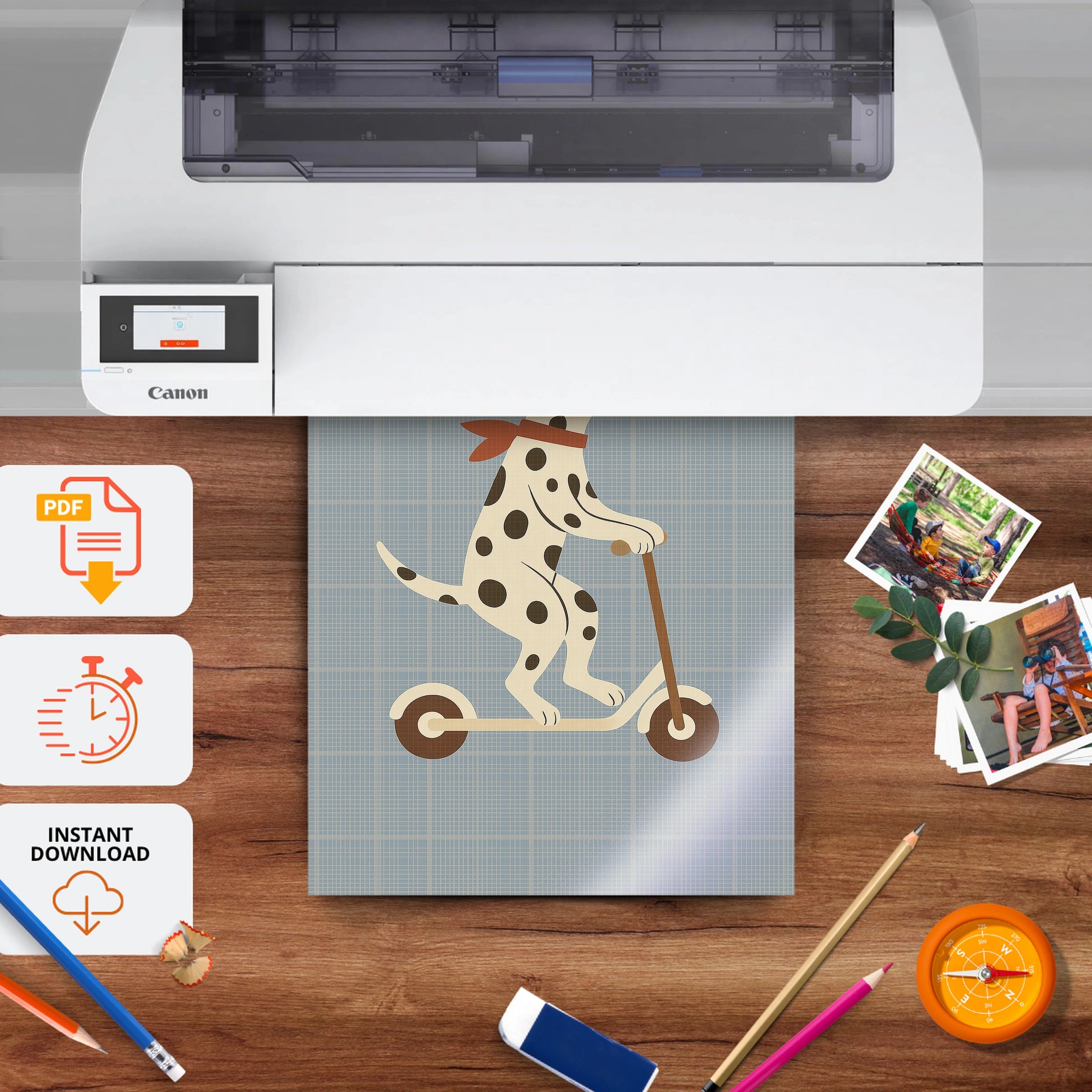 Dalmatian Scooter Ride Nursery Print - printable nursery wall art, instant download to print at home