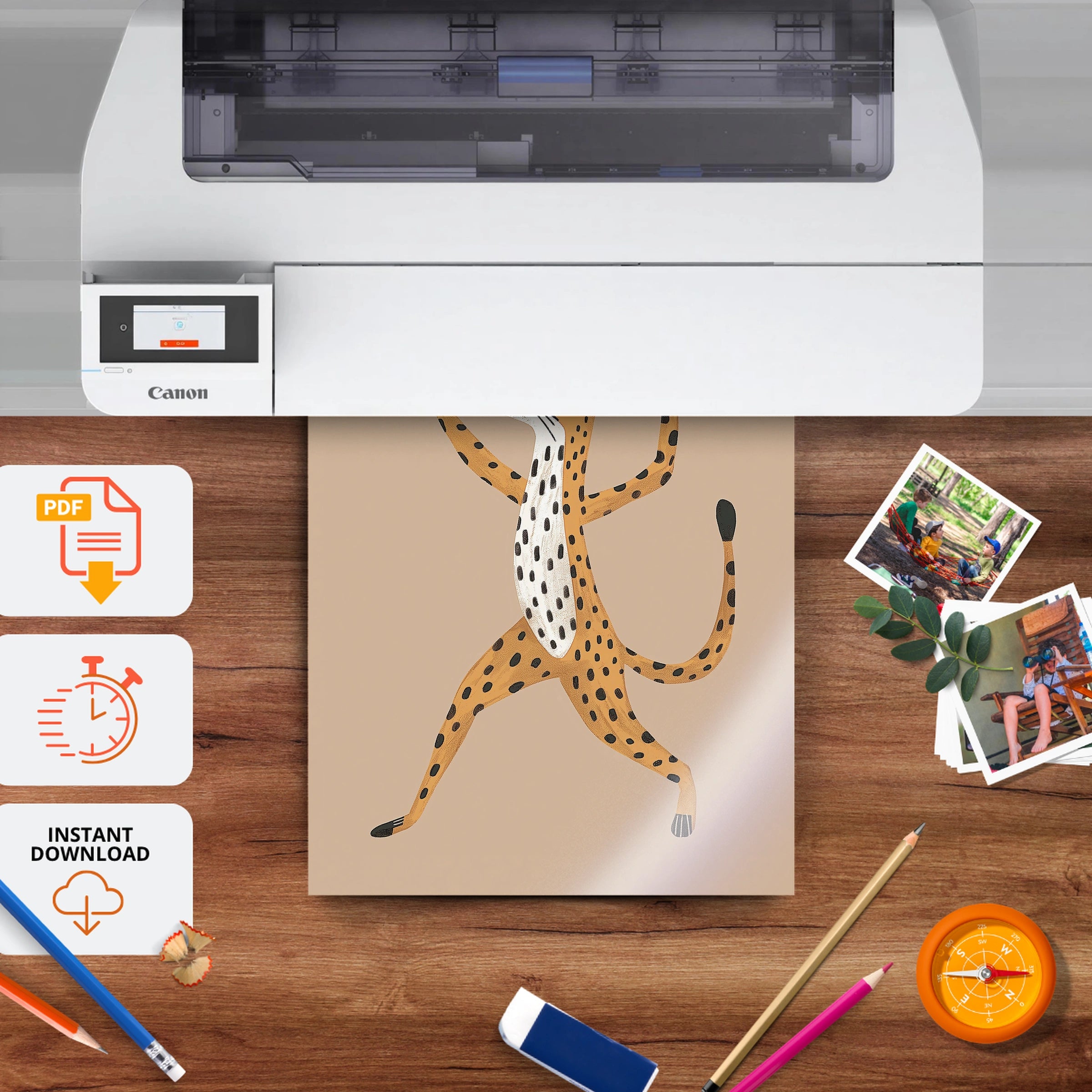 Dancing Cheetah Nursery Print - printable nursery wall art, instant download to print at home