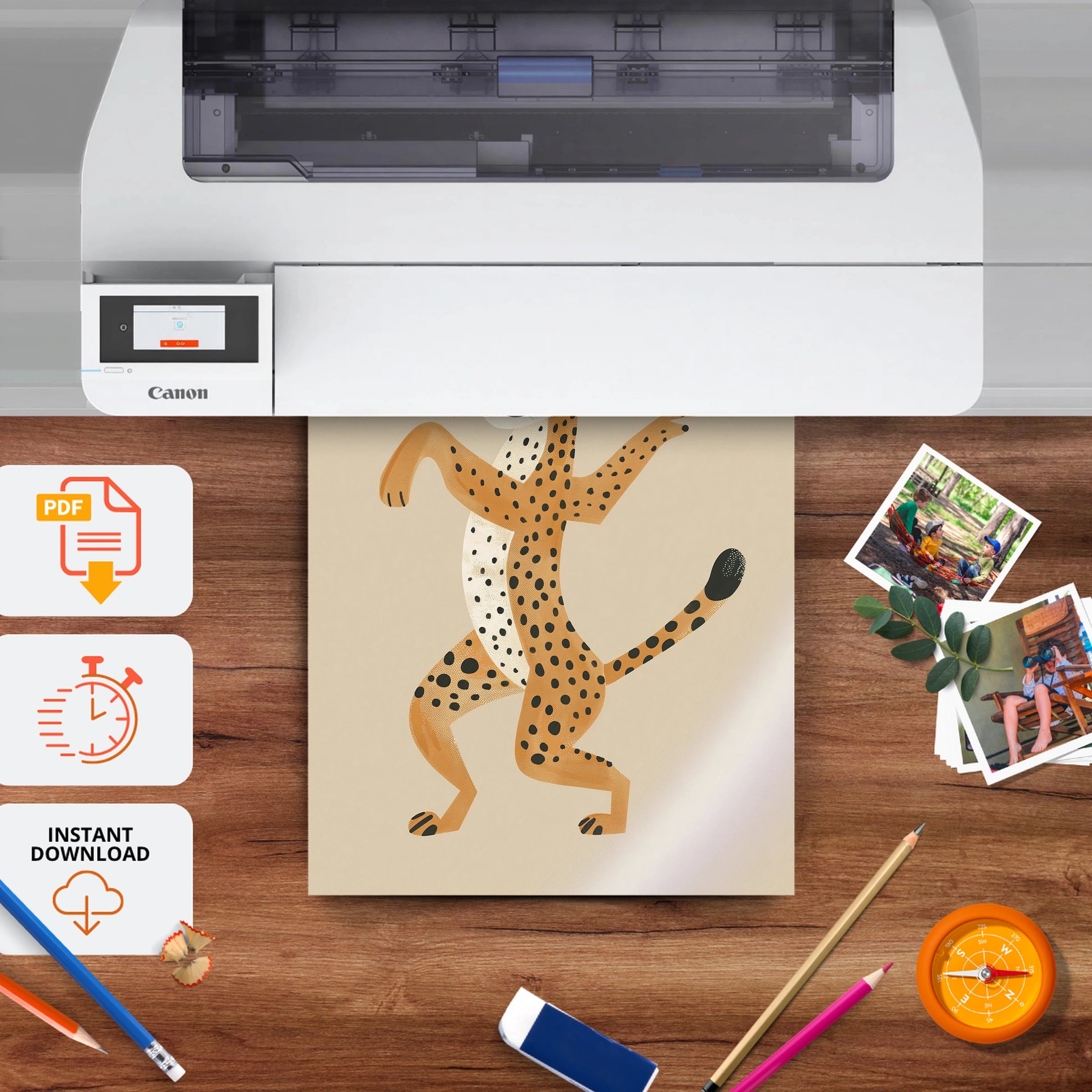 Dancing Cheetah Two Nursery Print - printable nursery wall art, instant download to print at home