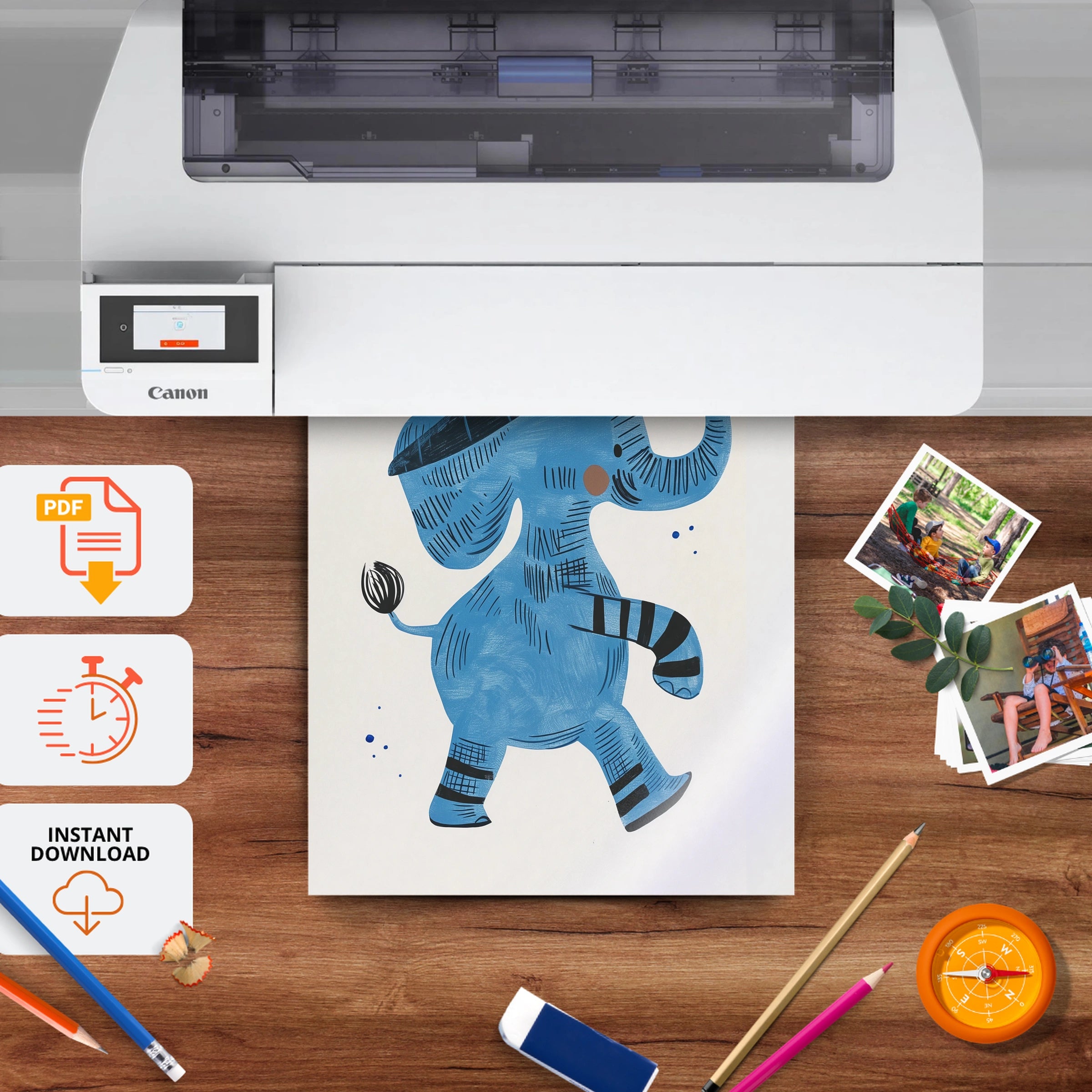 Dancing Elephant Nursery Print - printable nursery wall art, instant download to print at home