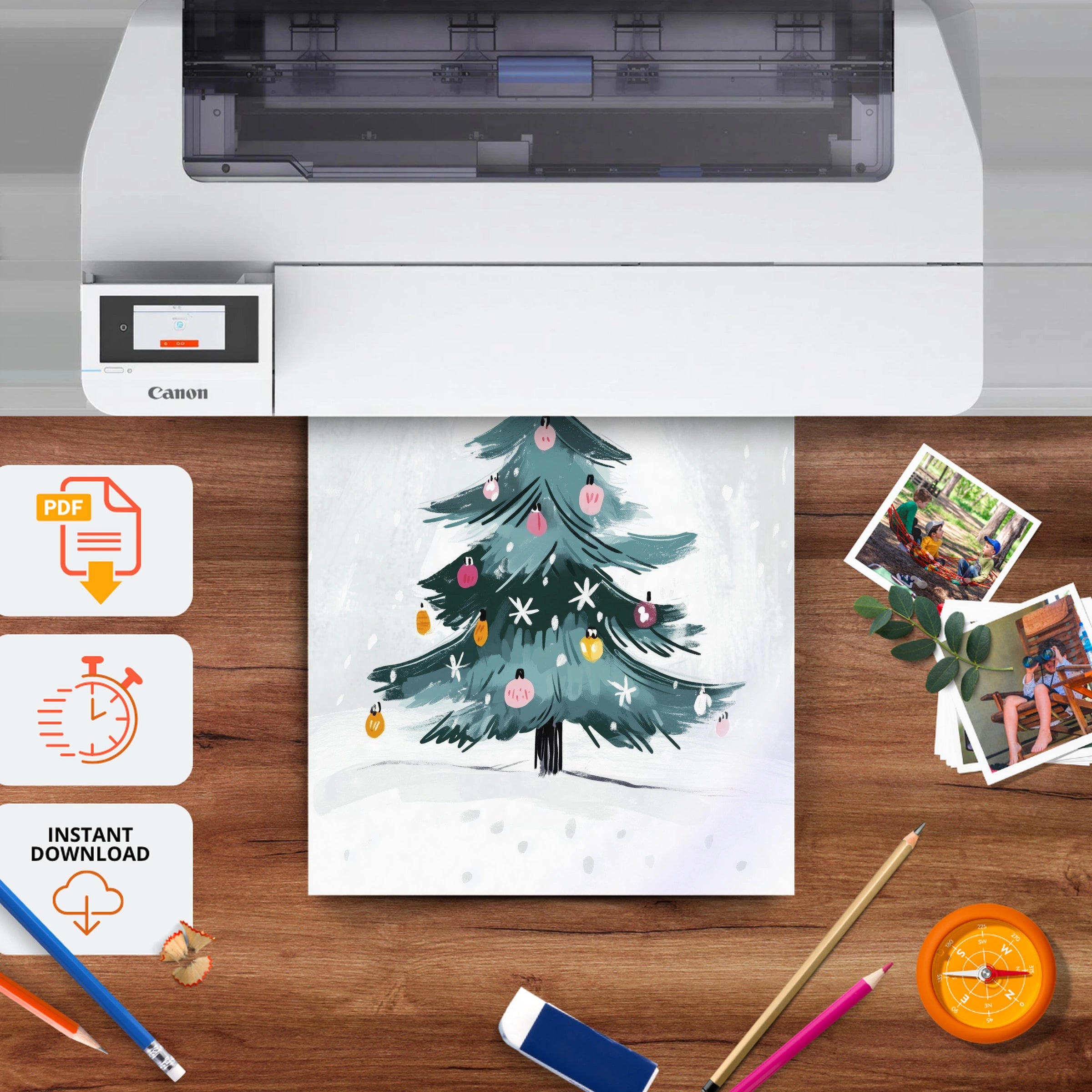 Decorated Christmas Tree Print - printable nursery wall art, instant download to print at home