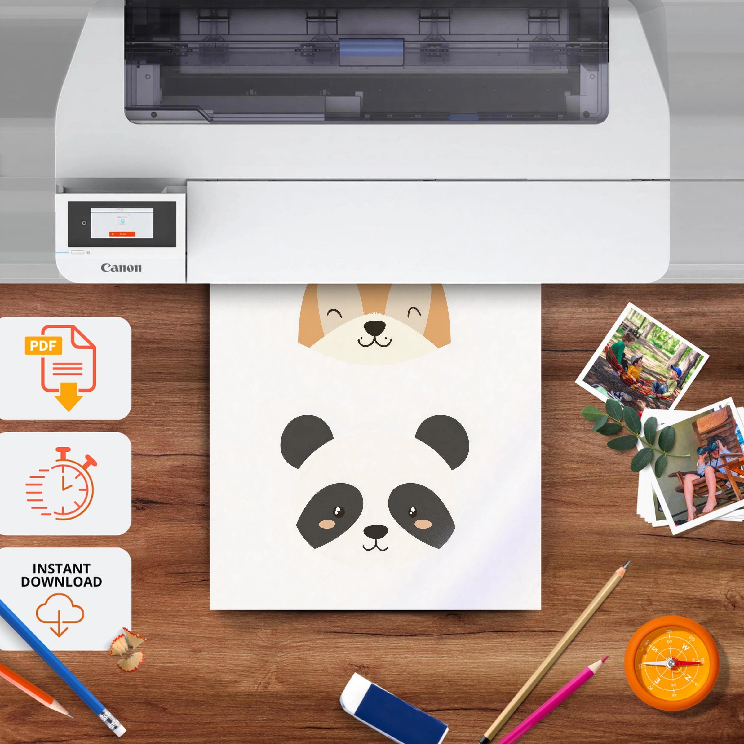 Deer and Panda Nursery Print - printable nursery wall art, instant download to print at home