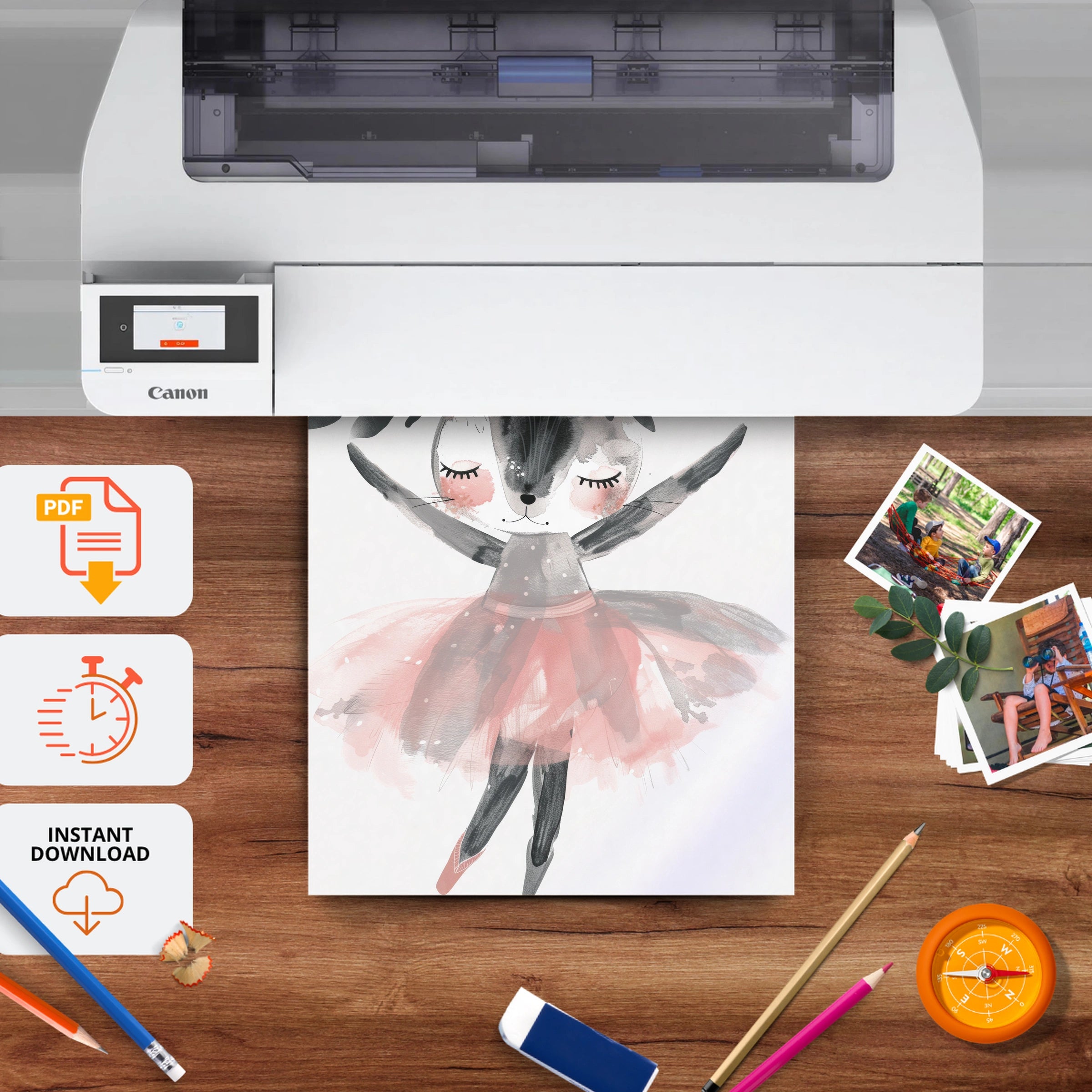 Deer Ballerina Nursery Print - printable nursery wall art, instant download to print at home