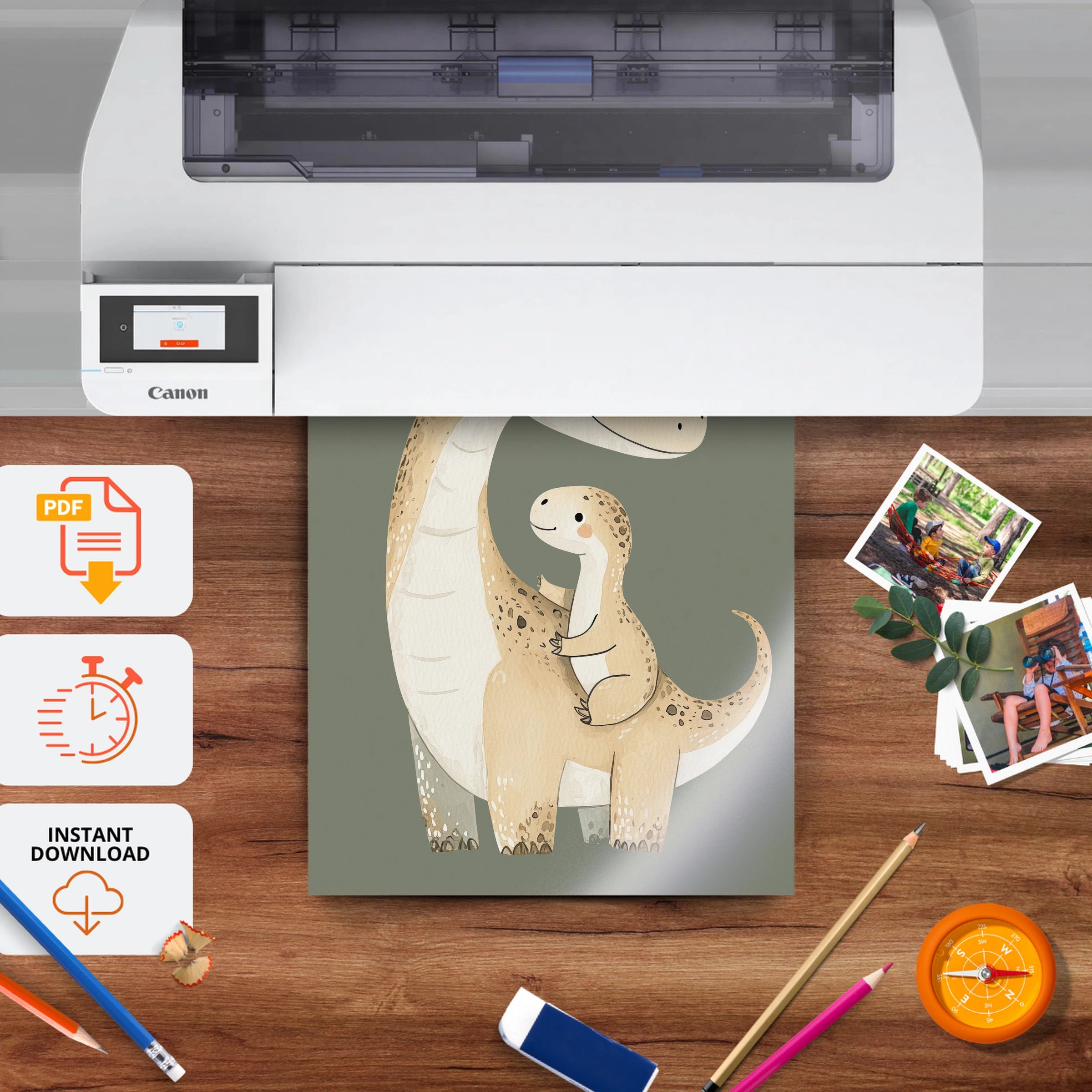 Dinosaur Friends Nursery Print - printable nursery wall art, instant download to print at home