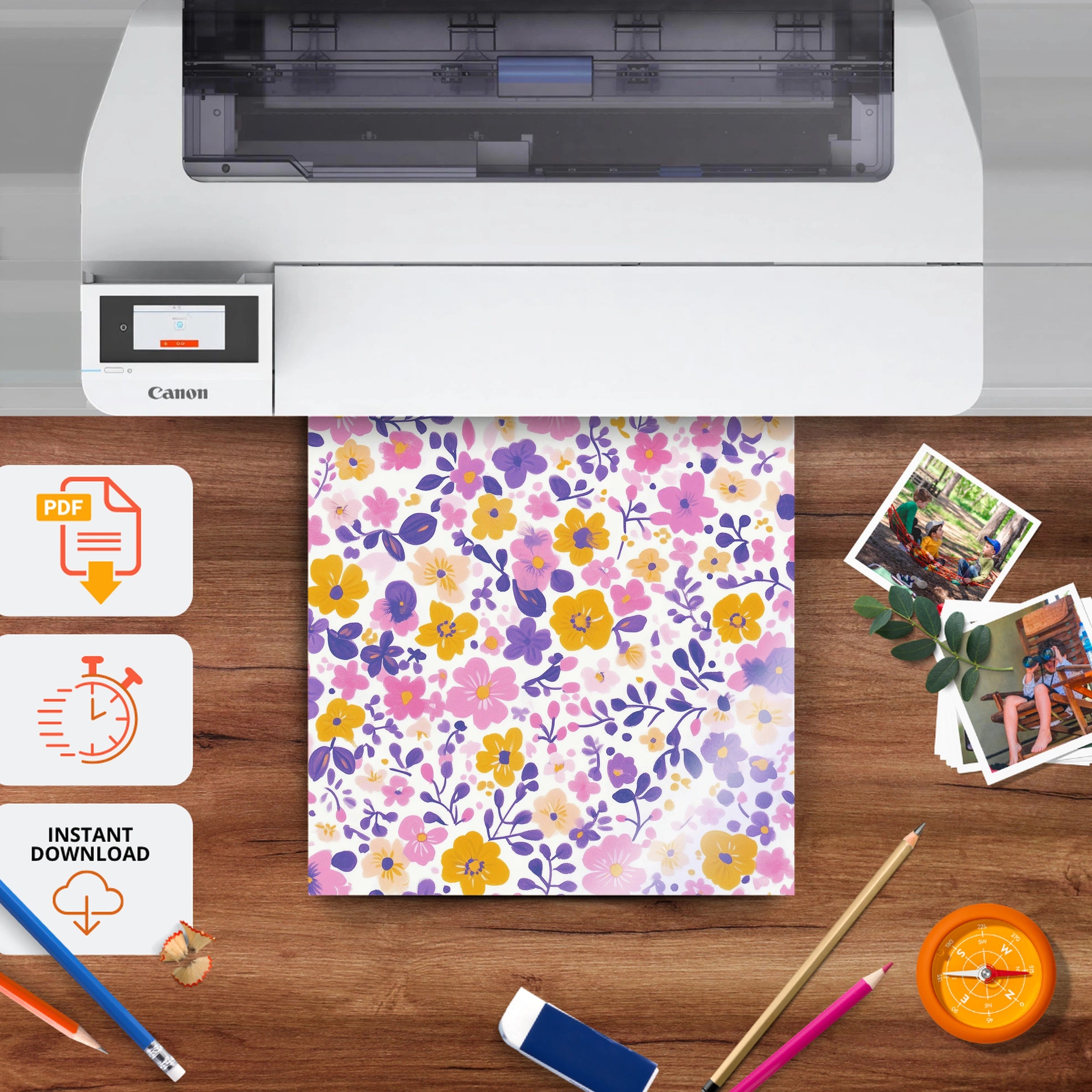 Ditsy Floral Nursery Print - printable nursery wall art, instant download to print at home